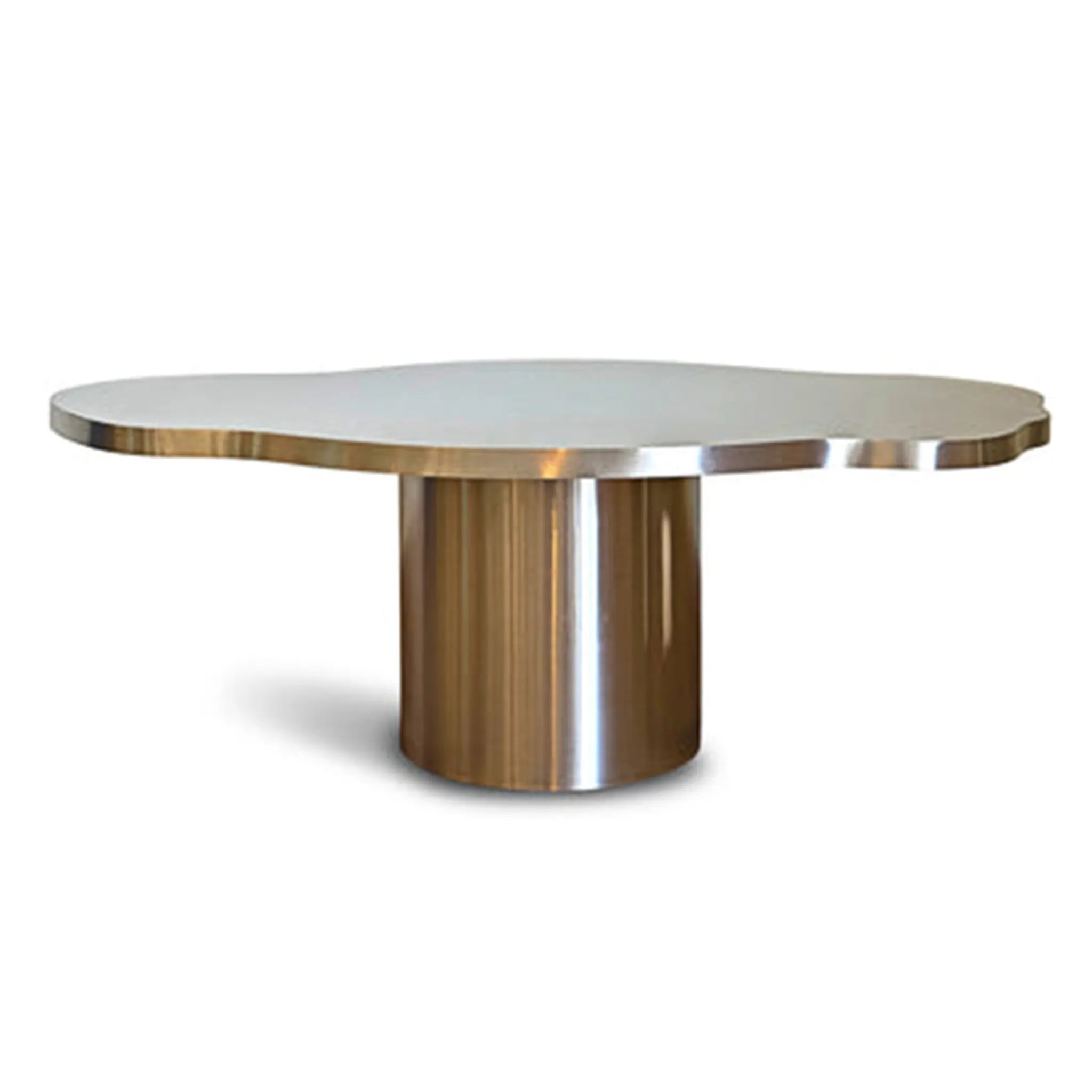 The Jamie Coffee Table in brushed stainless steel with a chic, contemporary look and sturdy frame.