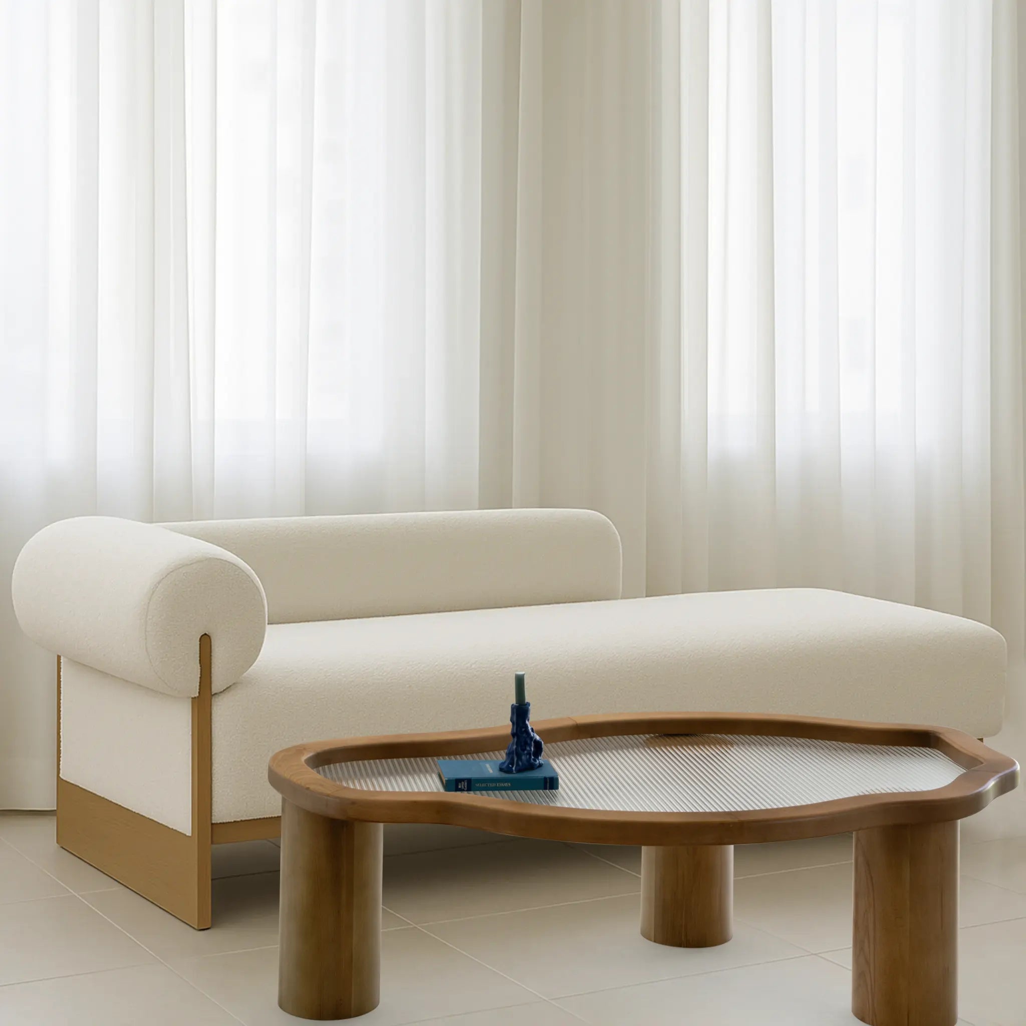 The Jamie Coffee Table in Wood and Lined Glass