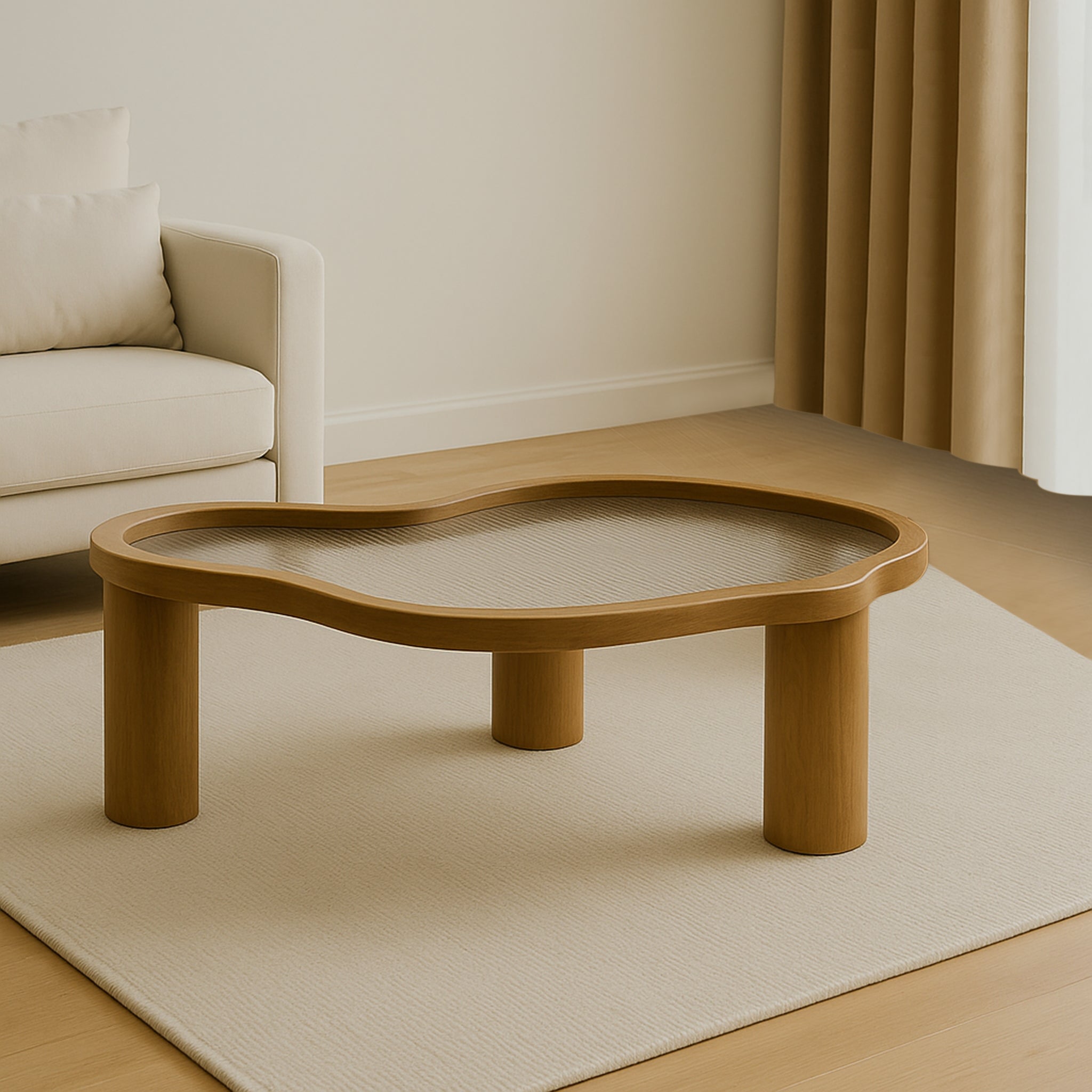 The Jamie Coffee Table in Wood and Lined Glass