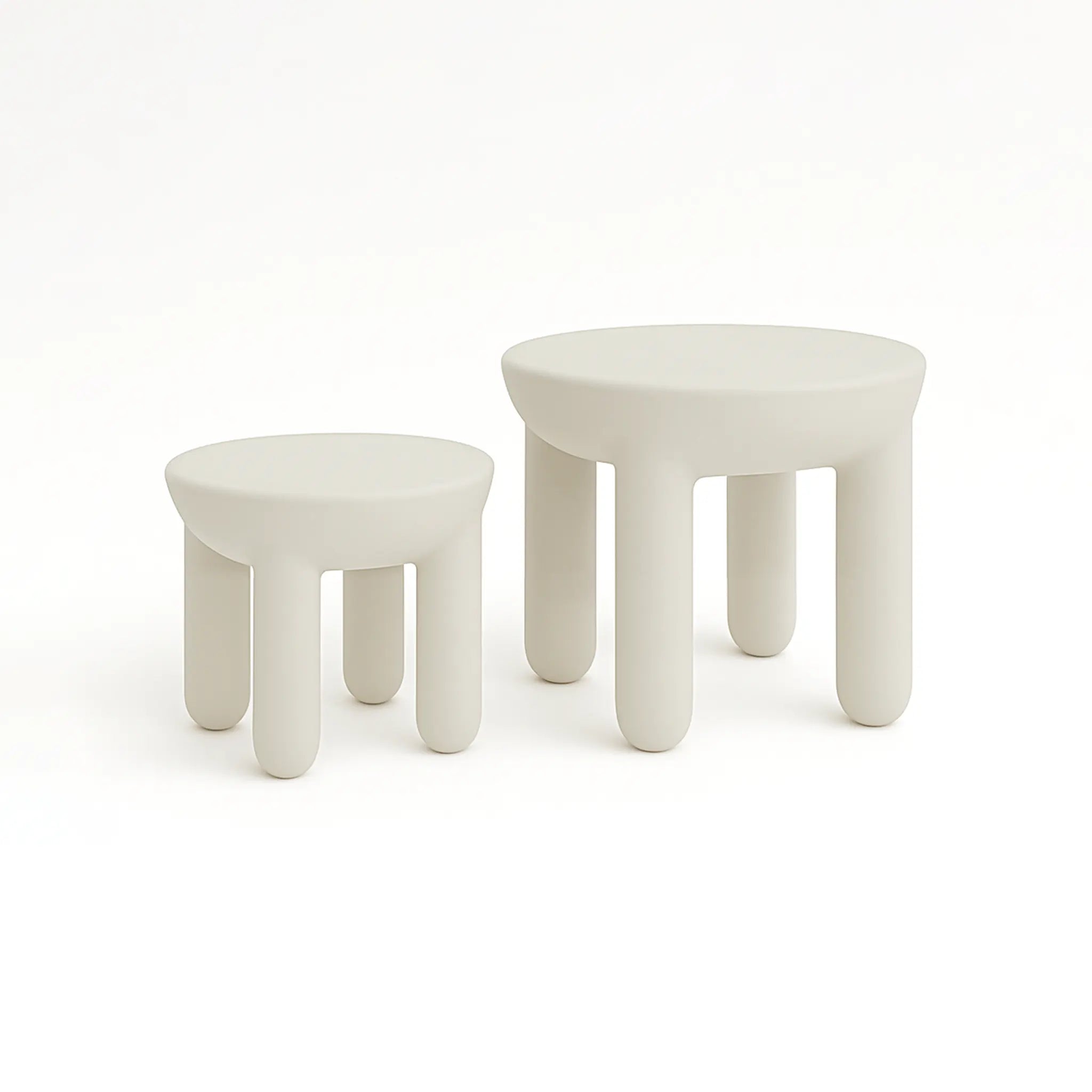 Contemporary round coffee table in soft cream tone, white background