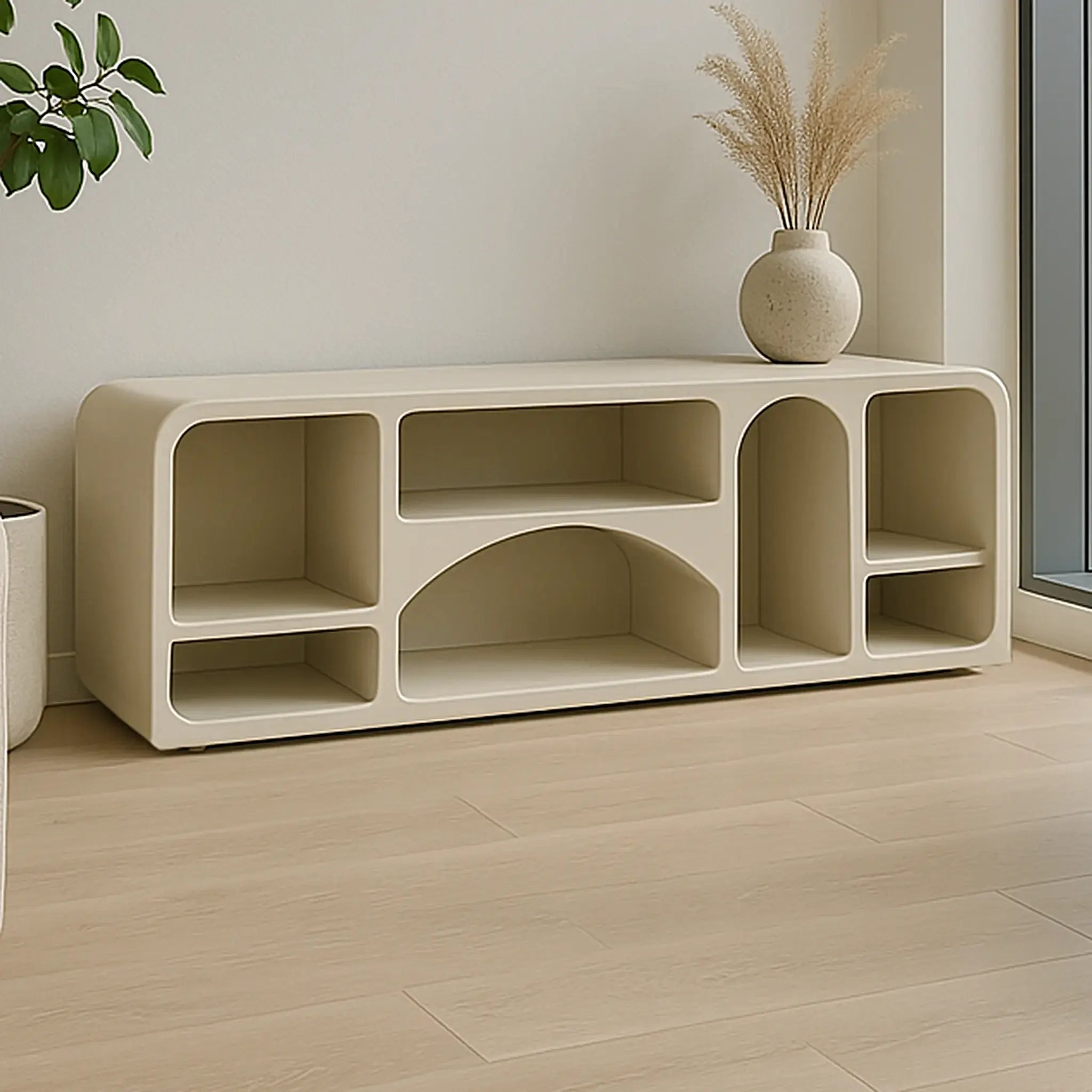 TV wall unit with storage creating a statement in a modern home entertainment area