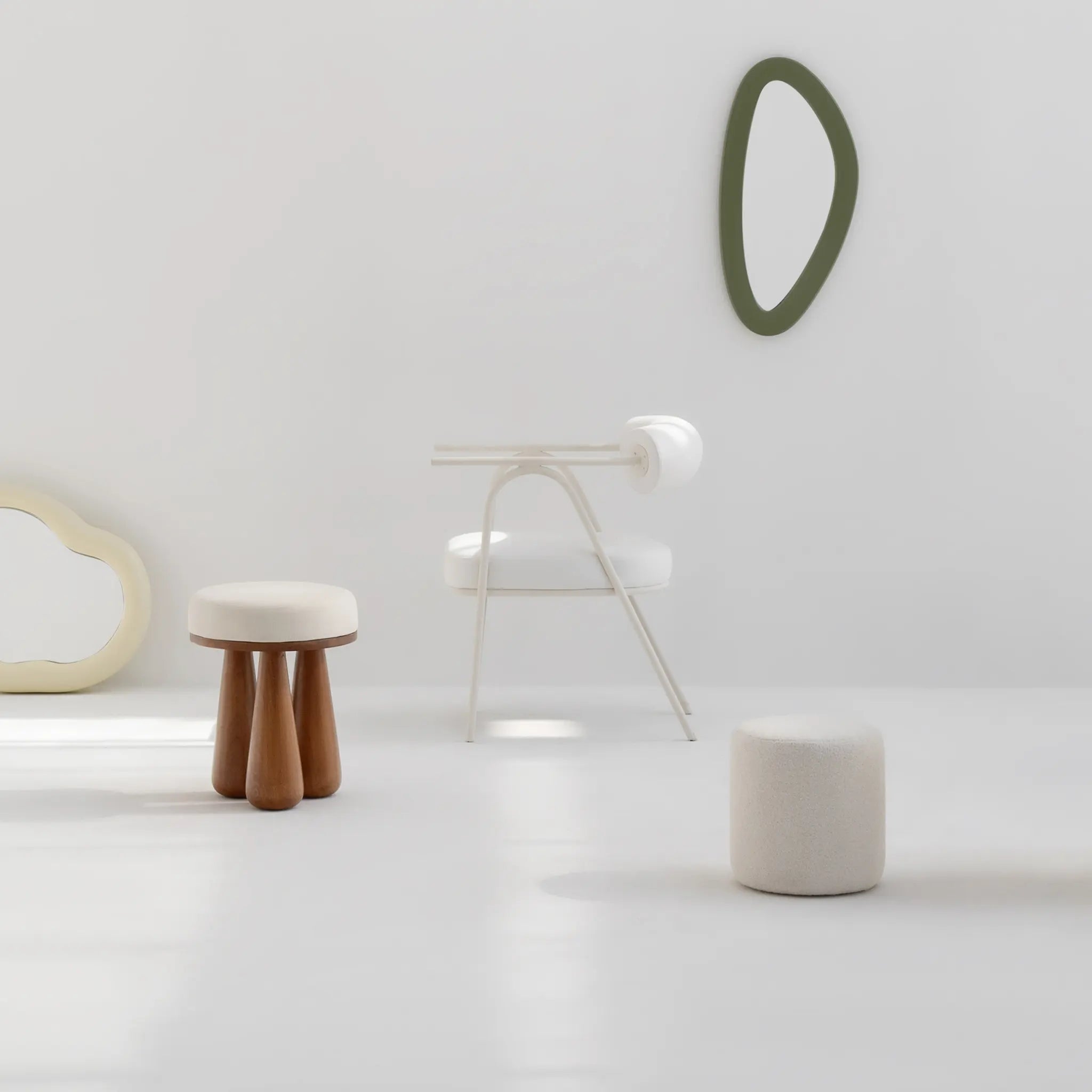 Modern white dining chair paired with a sleek wooden table, creating a cozy dining space.