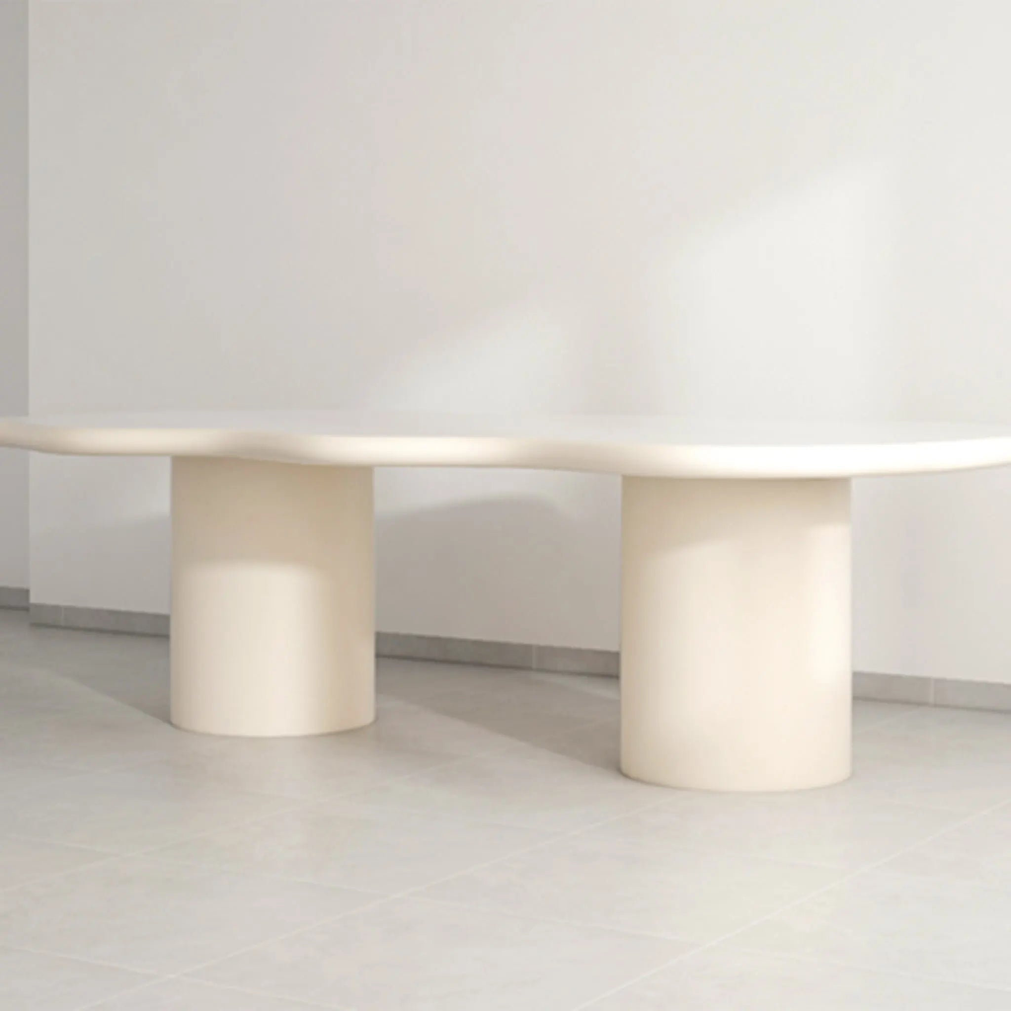 Sleek 6 seater dining table with a unique curvy design, creating a sophisticated dining atmosphere.