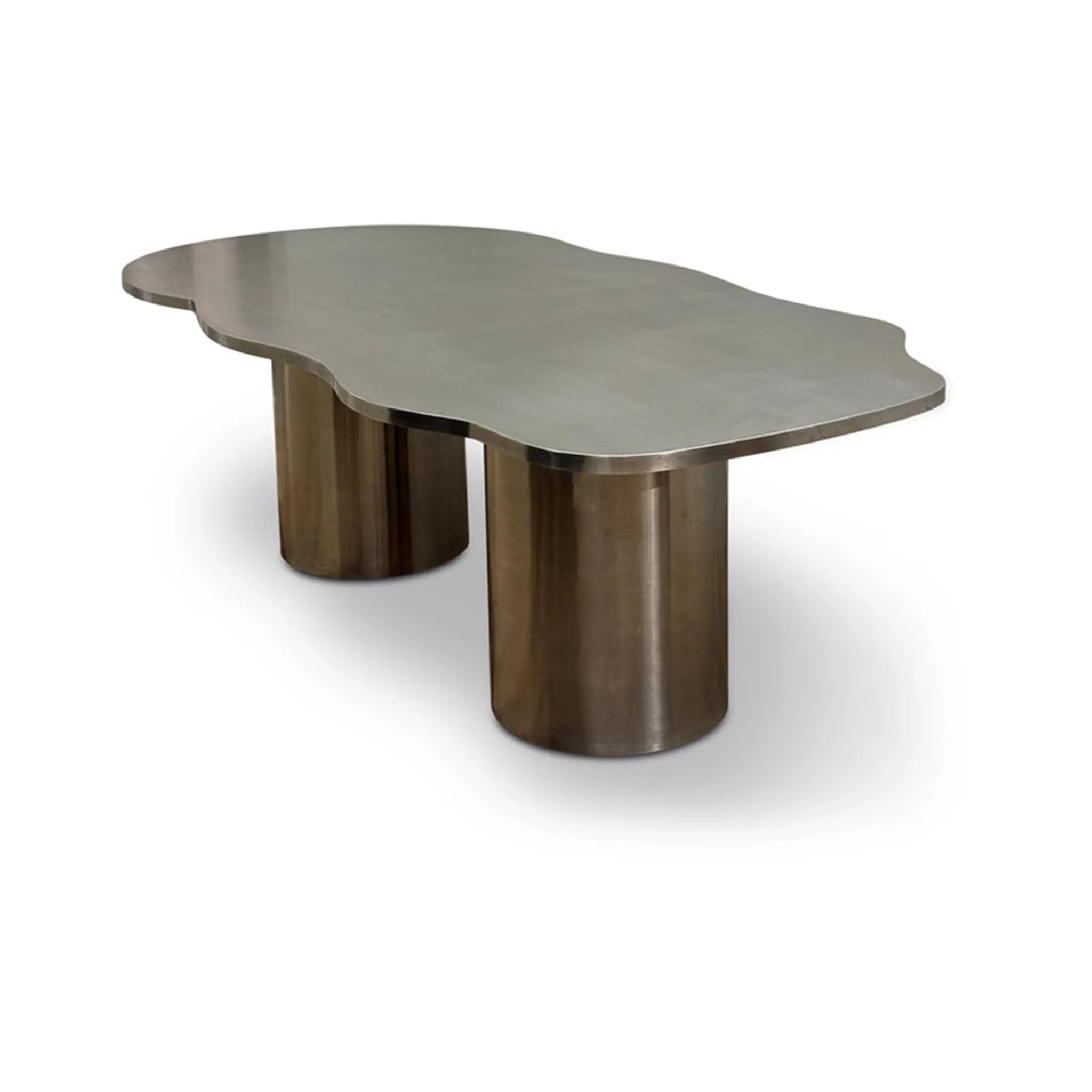 The Victoria stainless steel dining table, offering a unique curvy design for a contemporary dining space.