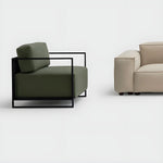 Load image into Gallery viewer, The Dexter Three Seater sofa displayed on a grey background, highlighting its premium craftsmanship.