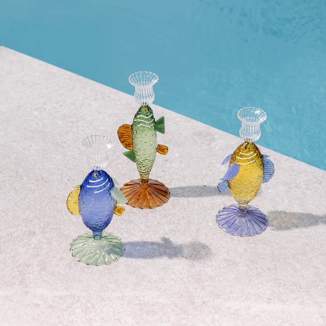 Candle Holder Fish Blue - Decorative Borosilicate Glass