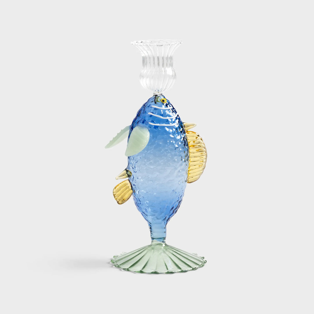 Candle Holder Fish Blue - Decorative Borosilicate Glass