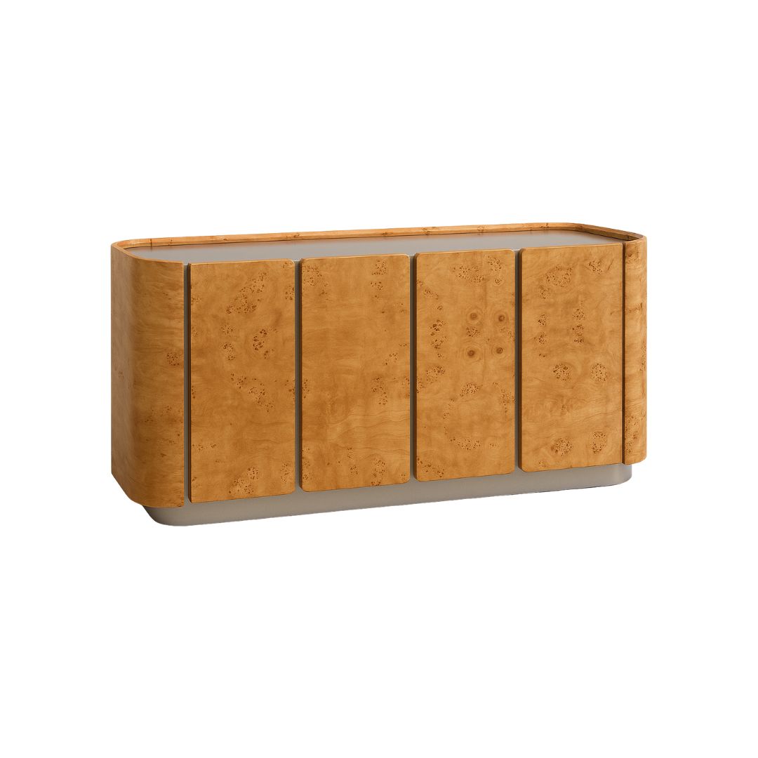 The Berta Burlwood and Brushed Stainless Steel Sideboard