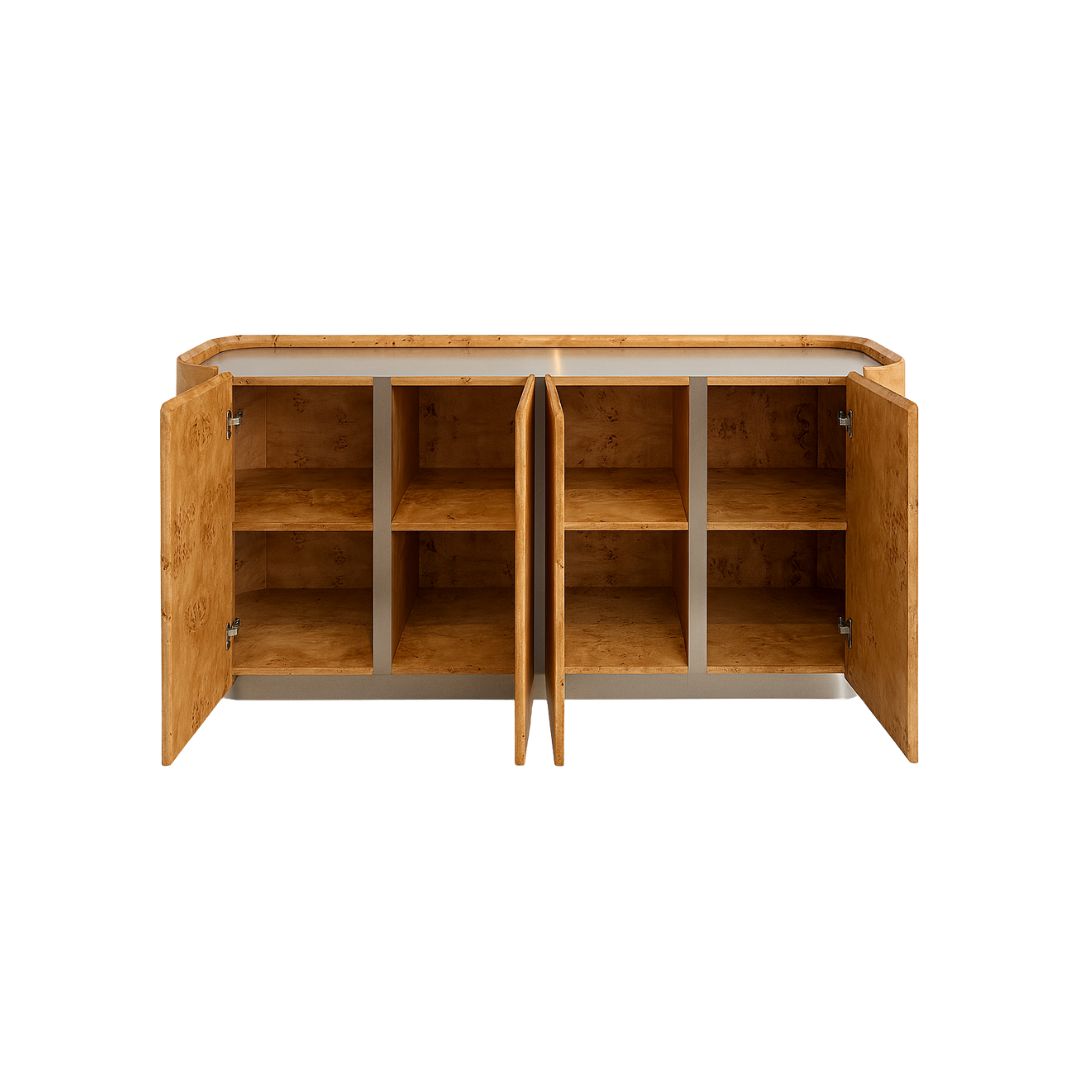 The Berta Burlwood and Brushed Stainless Steel Sideboard