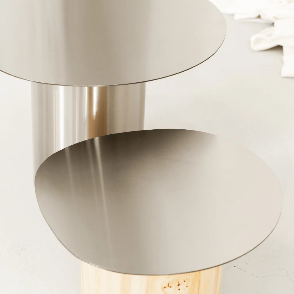 The Ottis Burlwood and Stainless Steel Coffee Table Pair