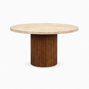 The Marx Dining Table with Marble Top and Fluted Wooden Leg