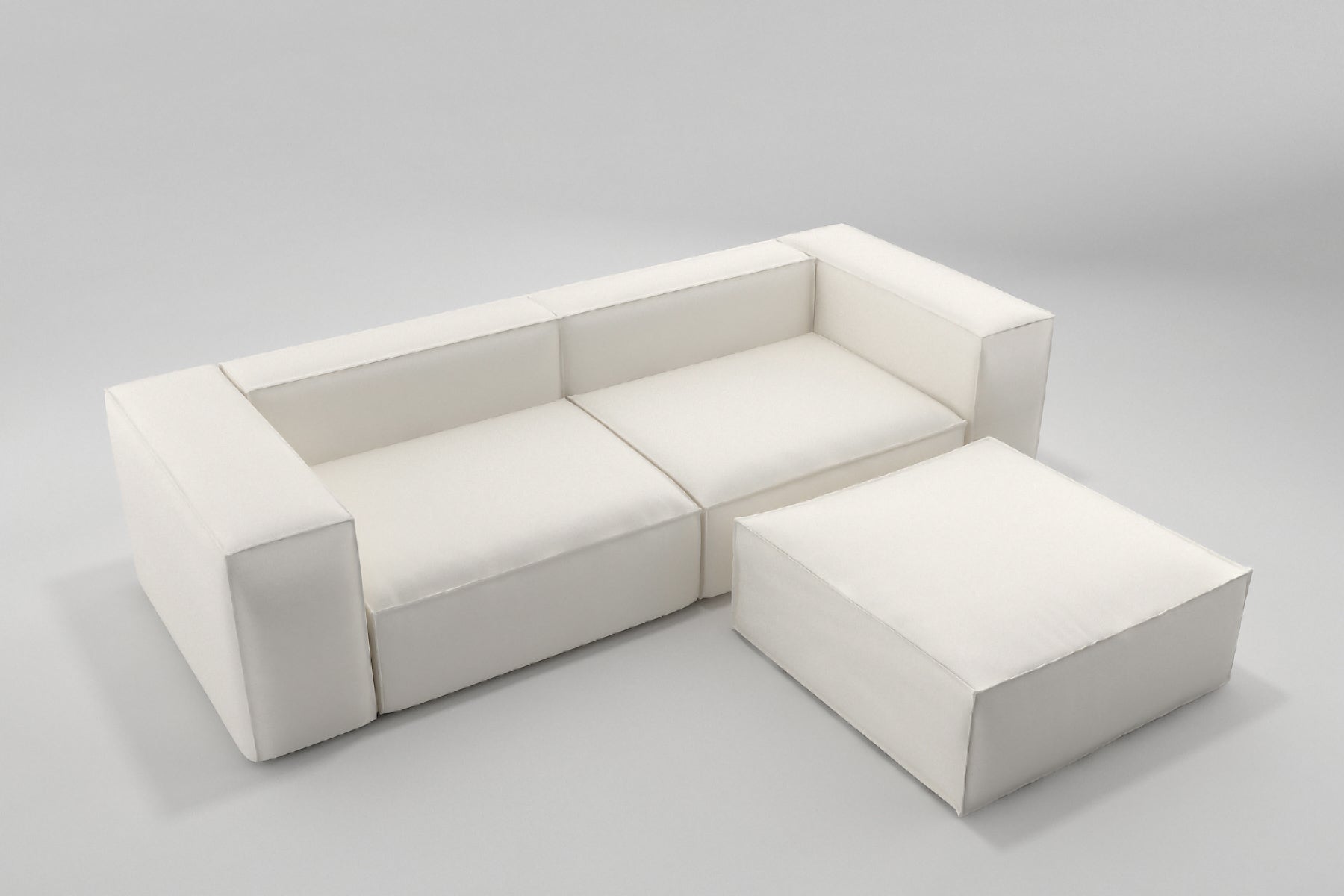 Demien modular sectional 2 seater sofa front top view with ottoman