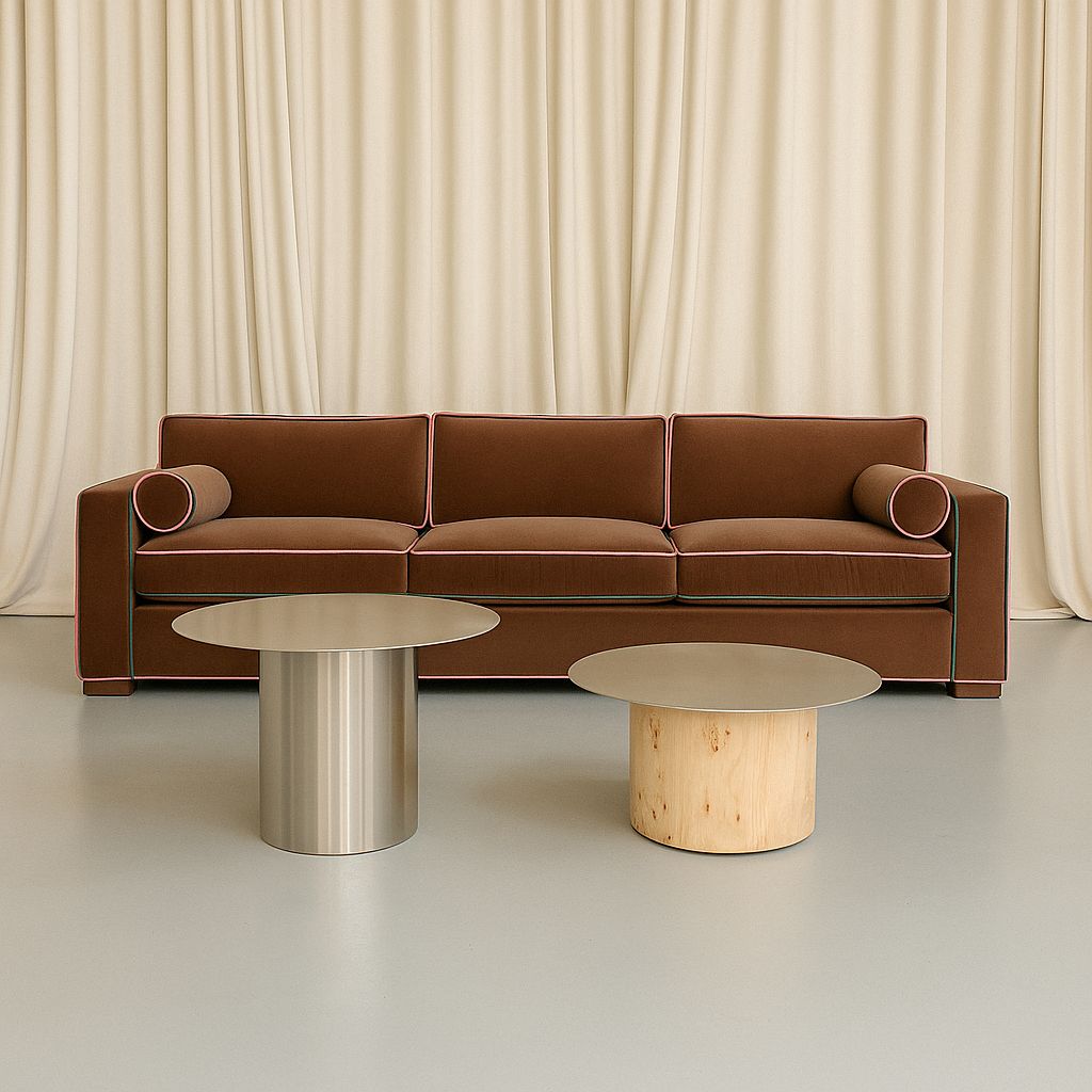 The Ottis Burlwood and Stainless Steel Coffee Table Pair