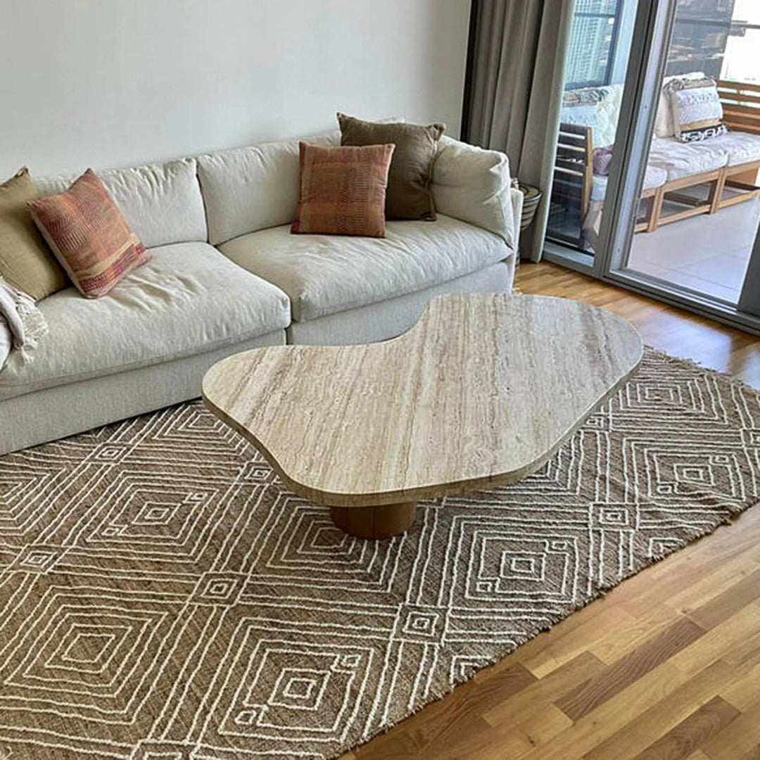 Minimalist room featuring The Eliza Coffee Table with a sleek white base and marble top – a clean-lined marble coffee table UAE modern homes will appreciate.