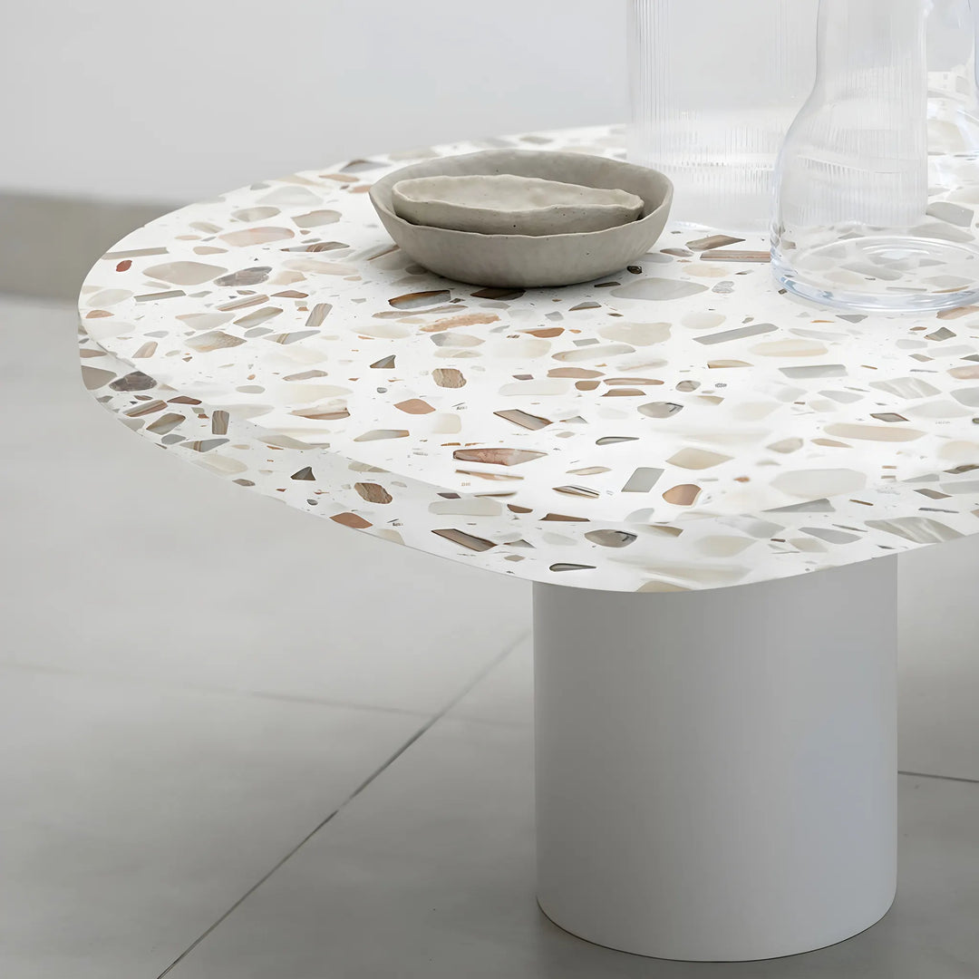 The Eliza Coffee Table close-up, emphasizing the luxurious white marble top with striking black veining.