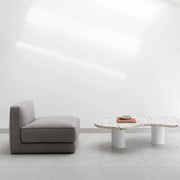 Side view of The Eliza Coffee Table featuring a bold black marble surface – a sophisticated black marble coffee table perfect for modern interiors.