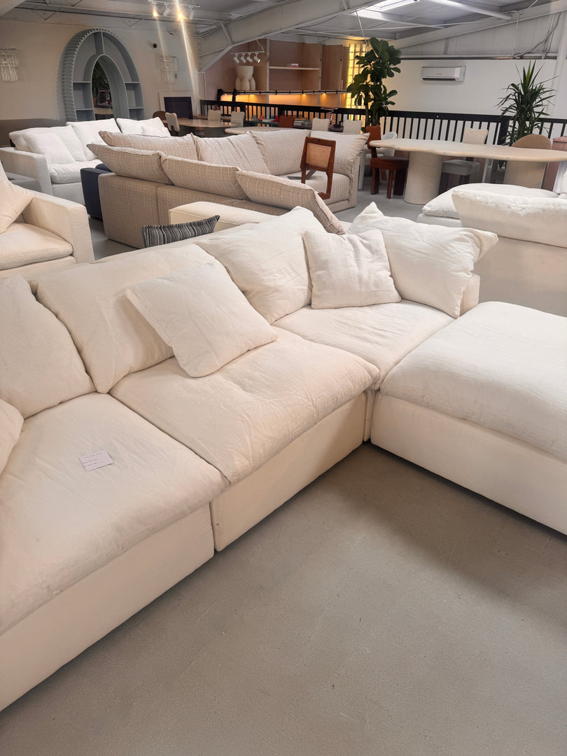 The Avis Sofa L Shape 4 sections/pieces white linen WHS
