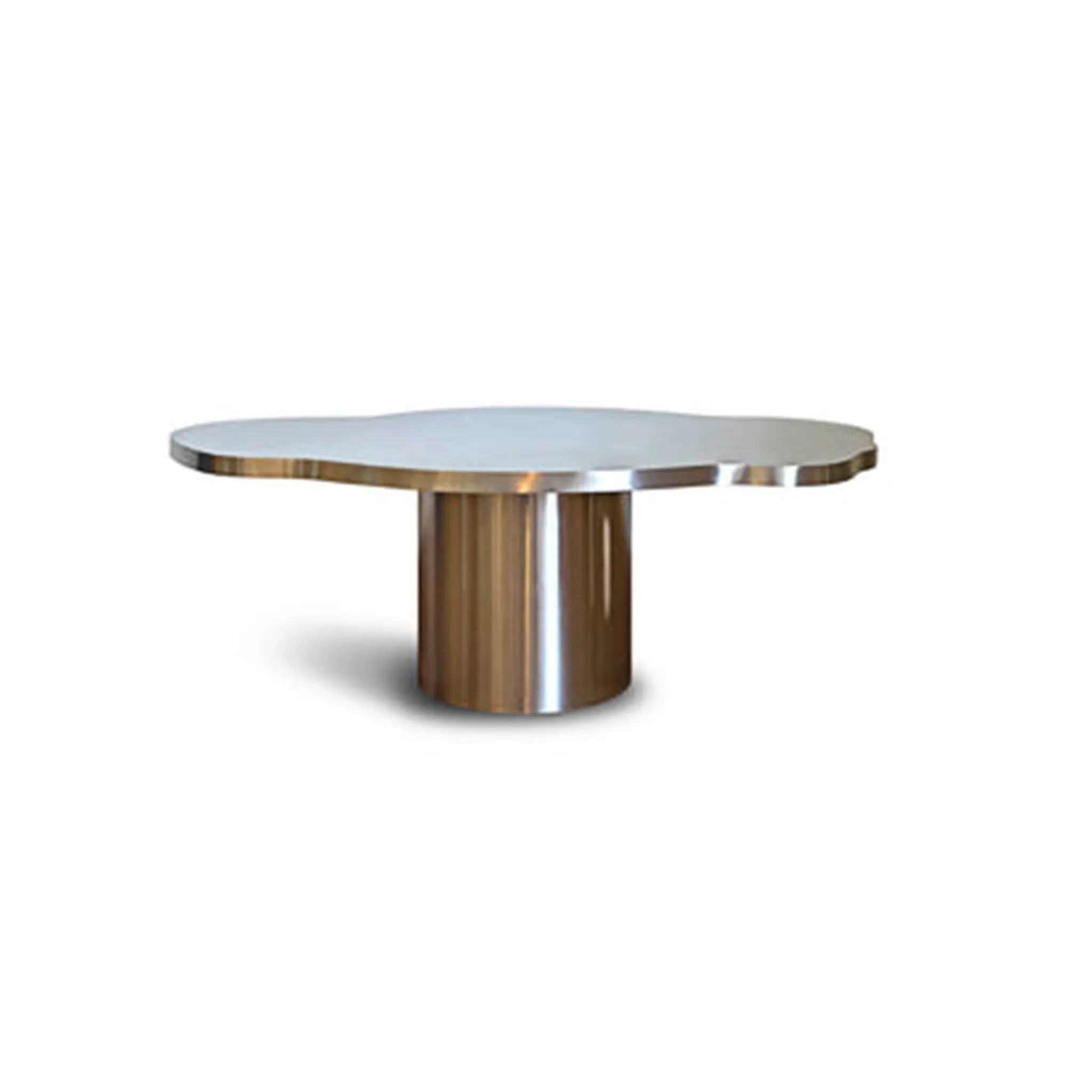 Brushed stainless steel coffee table, blending industrial charm with a clean, polished aesthetic.
