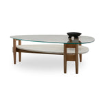 Load image into Gallery viewer, Elegant and functional, The Scott Coffee Table showcases a tempered glass top for coffee table durability, anchored by a rich walnut-finish wooden base.
