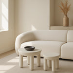 Load image into Gallery viewer, In a bright, airy living room, The Signe Coffee Table (Medium) adds modern elegance with its white round design.
