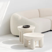 Close-up of the smooth surface of The Signe Coffee Table (Medium), highlighting its white round top and clean design.