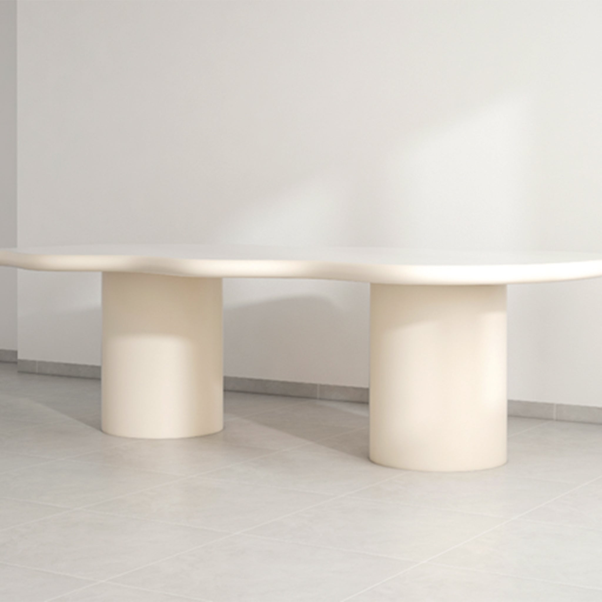 Modern dining table with an organic curvy shape and solid base