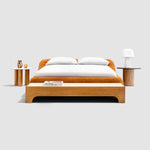 Load image into Gallery viewer, buy beds in Dubai Sleek, charcoal gray king-size platform bed with a minimalist button-tufted headboard complements a minimalist bedroom with a light wood floor. The Alain Bed by Klettkic is crafted from solid wood for a touch of modern luxury.
