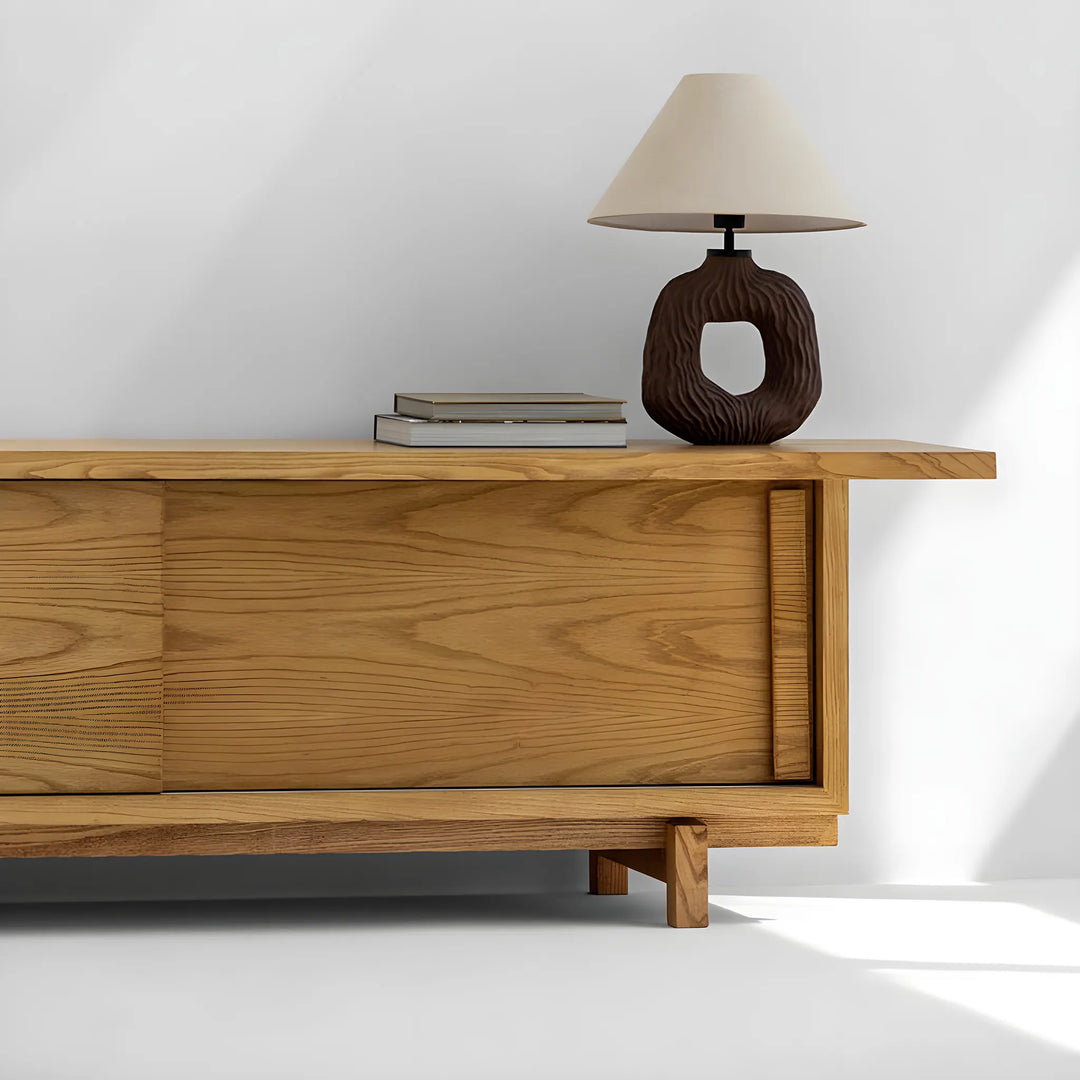 Modern wooden TV unit, perfect for organizing electronics in a contemporary family room