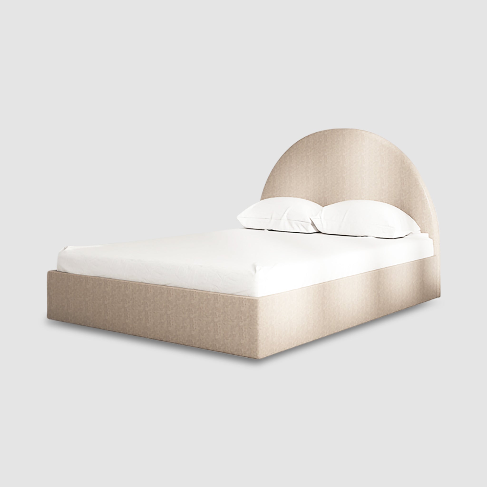 Compact and elegant Archie Bed in warm beige upholstery, perfect for any bedroom.