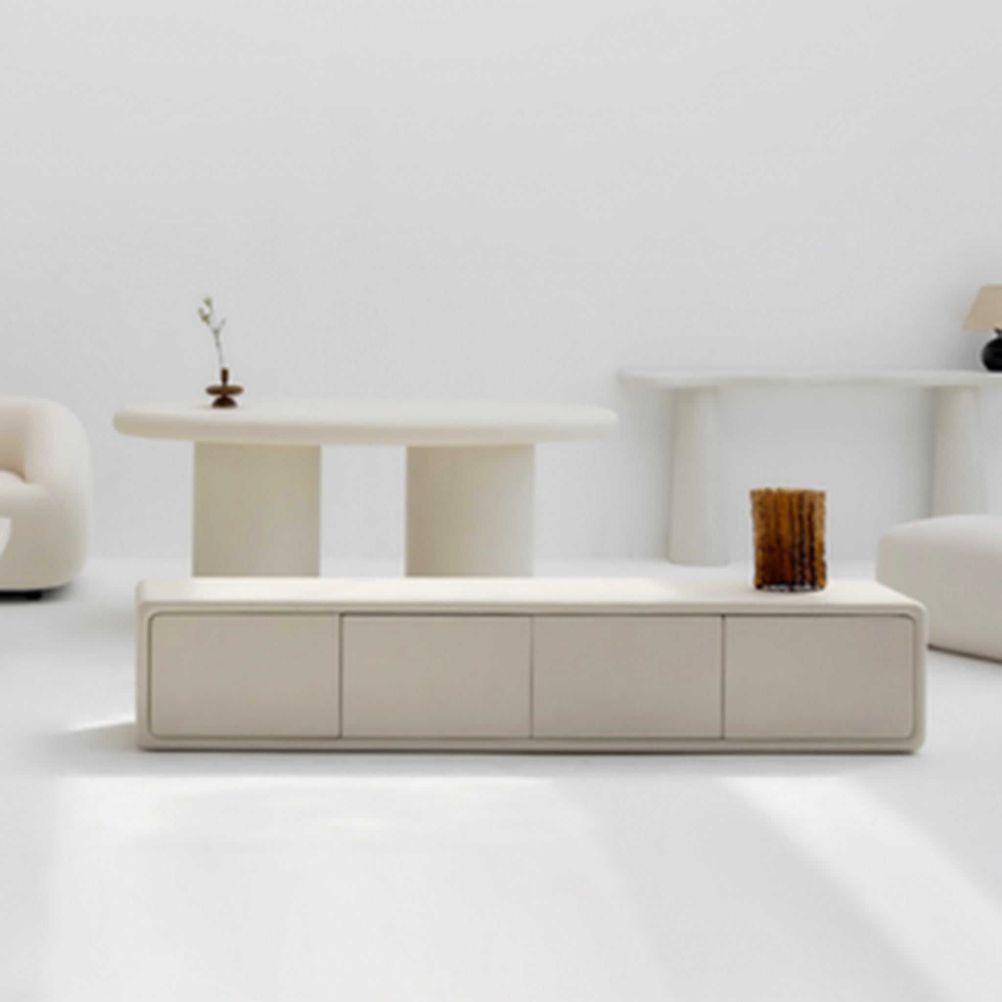Japandi-inspired coffee table: The Noah Low Table in ashwood and Crema marble.