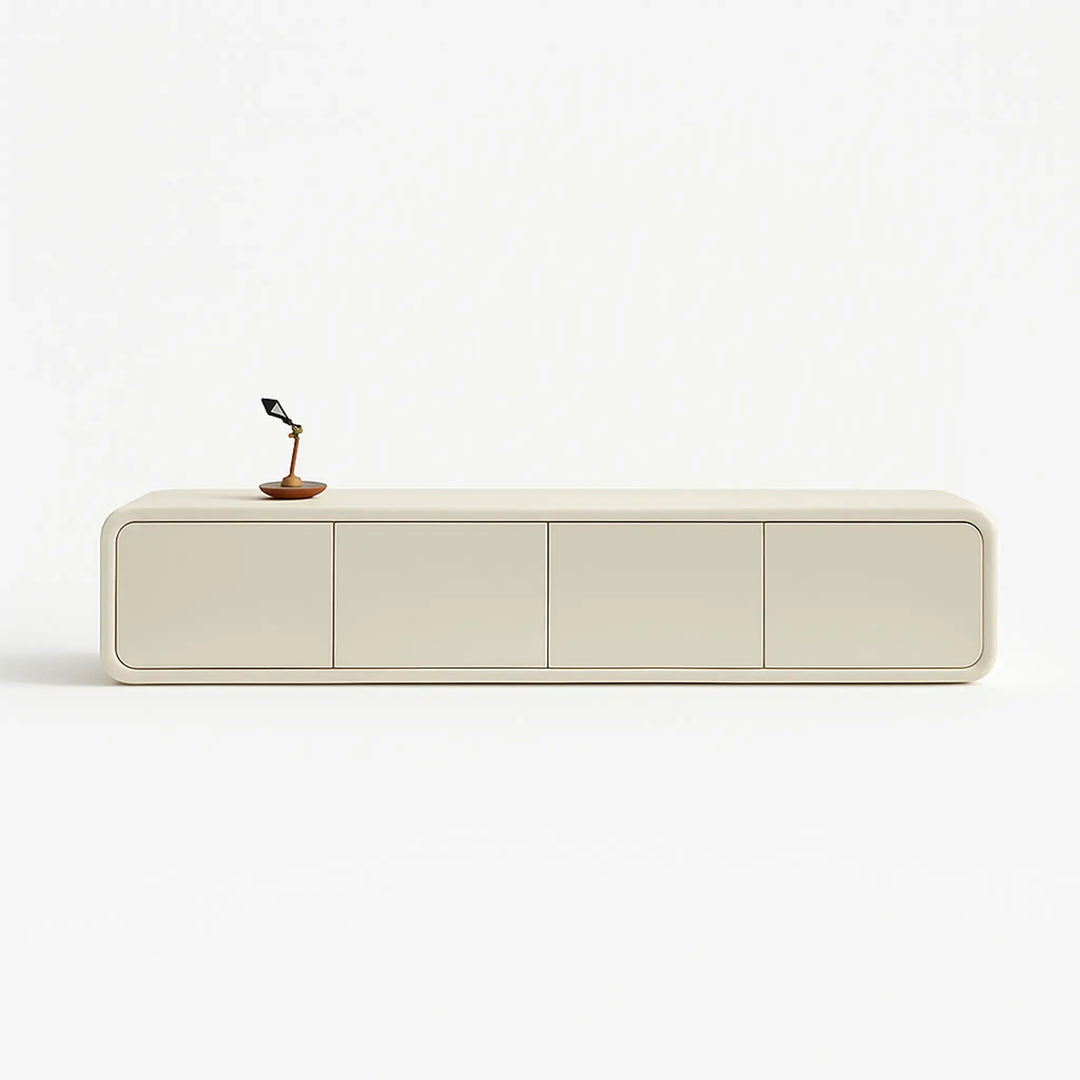 Stylish TV unit low height, enhancing the ambiance of a contemporary living area.