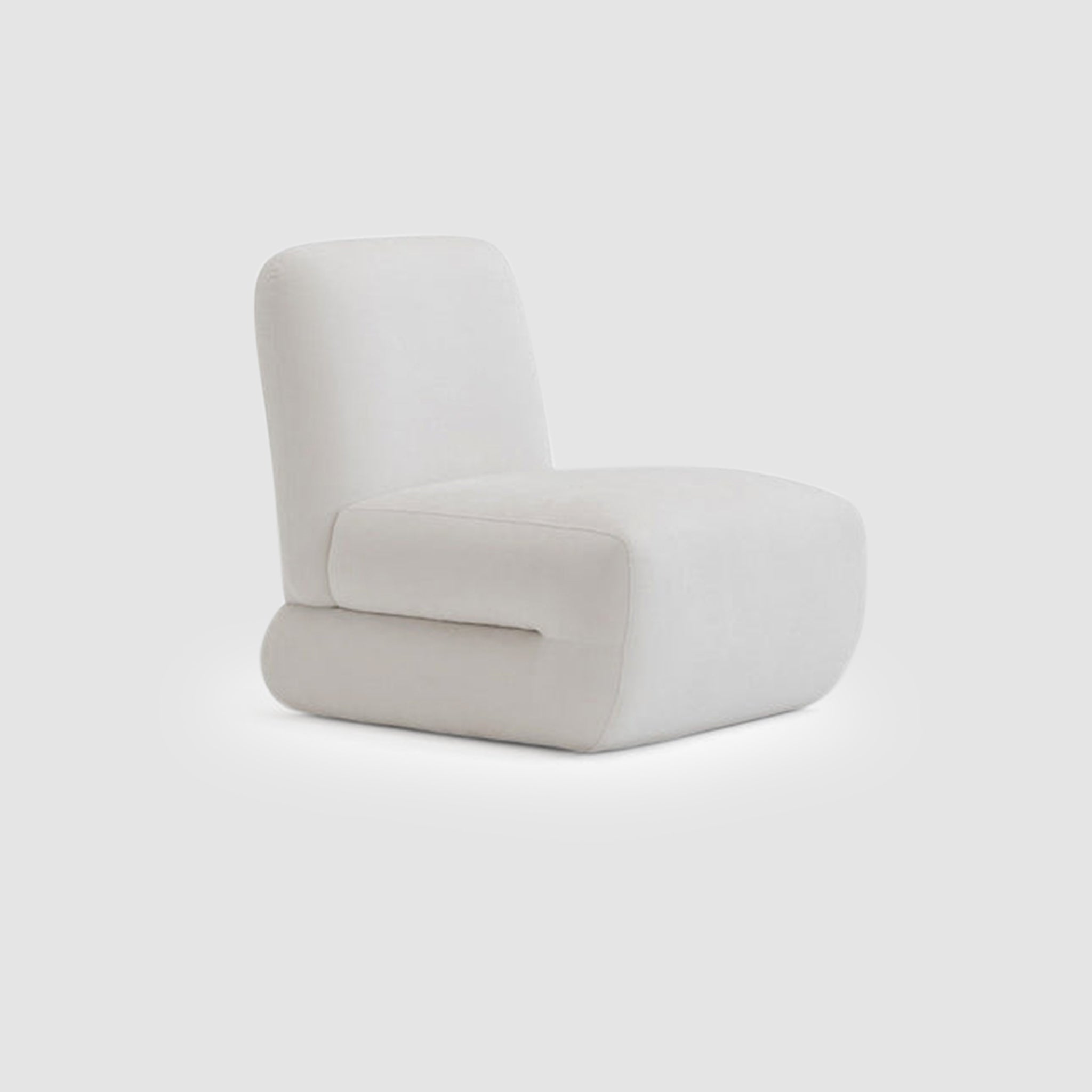 Front view of The Bopie Accent Chair in a soft, white-colored fabric, highlighting its plush and modern design.
