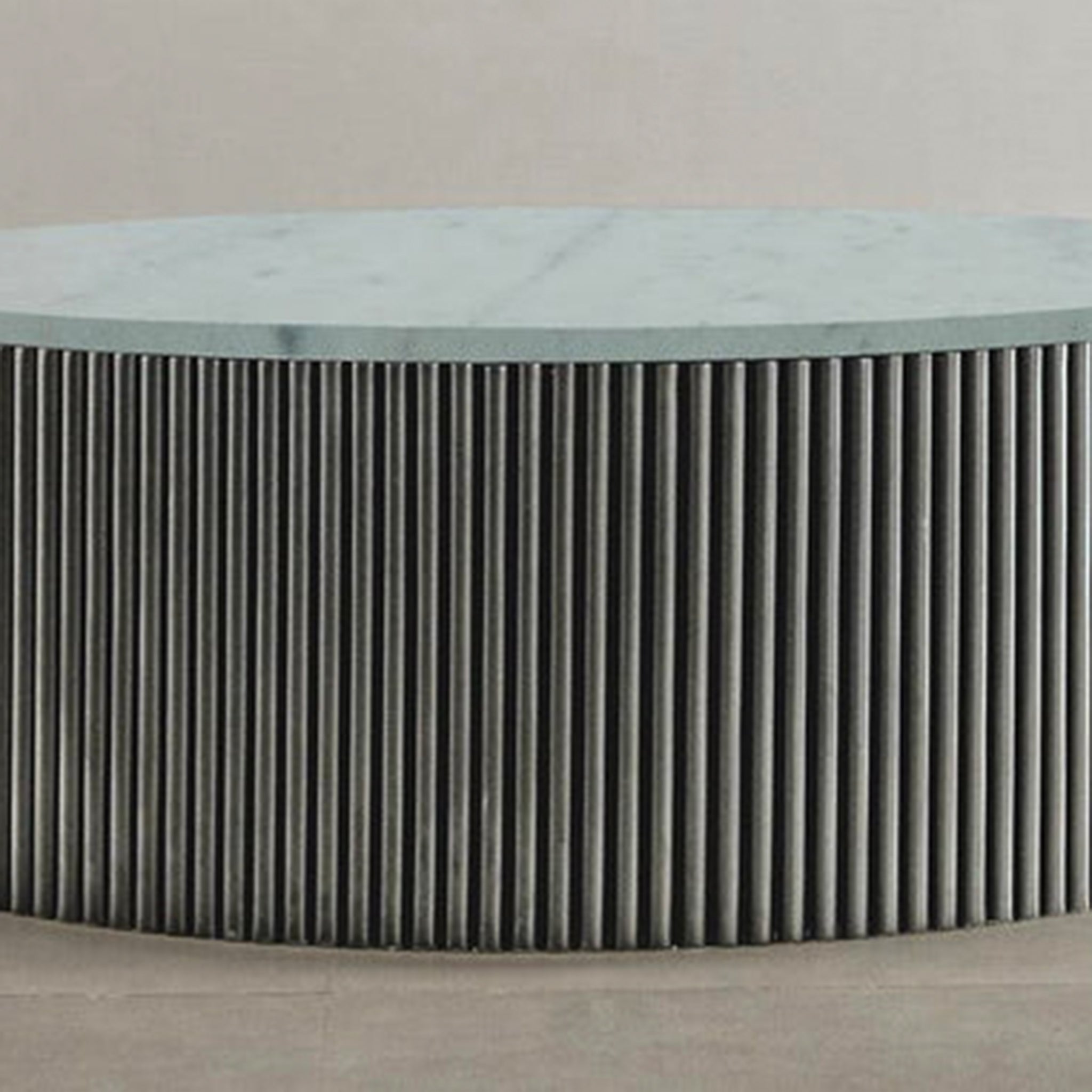 "Contemporary coffee table with ribbed detailing and green top"