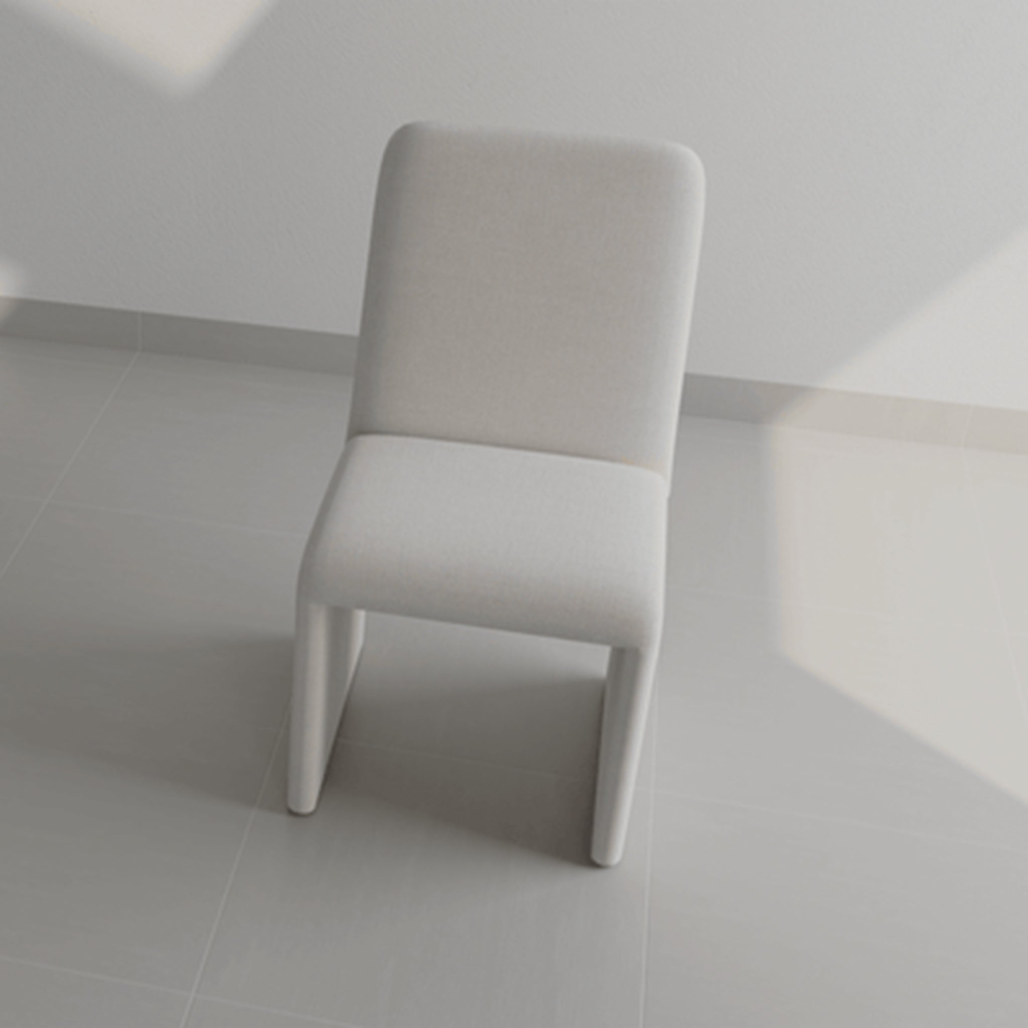 Modern dining chair with full upholstery in white fabric