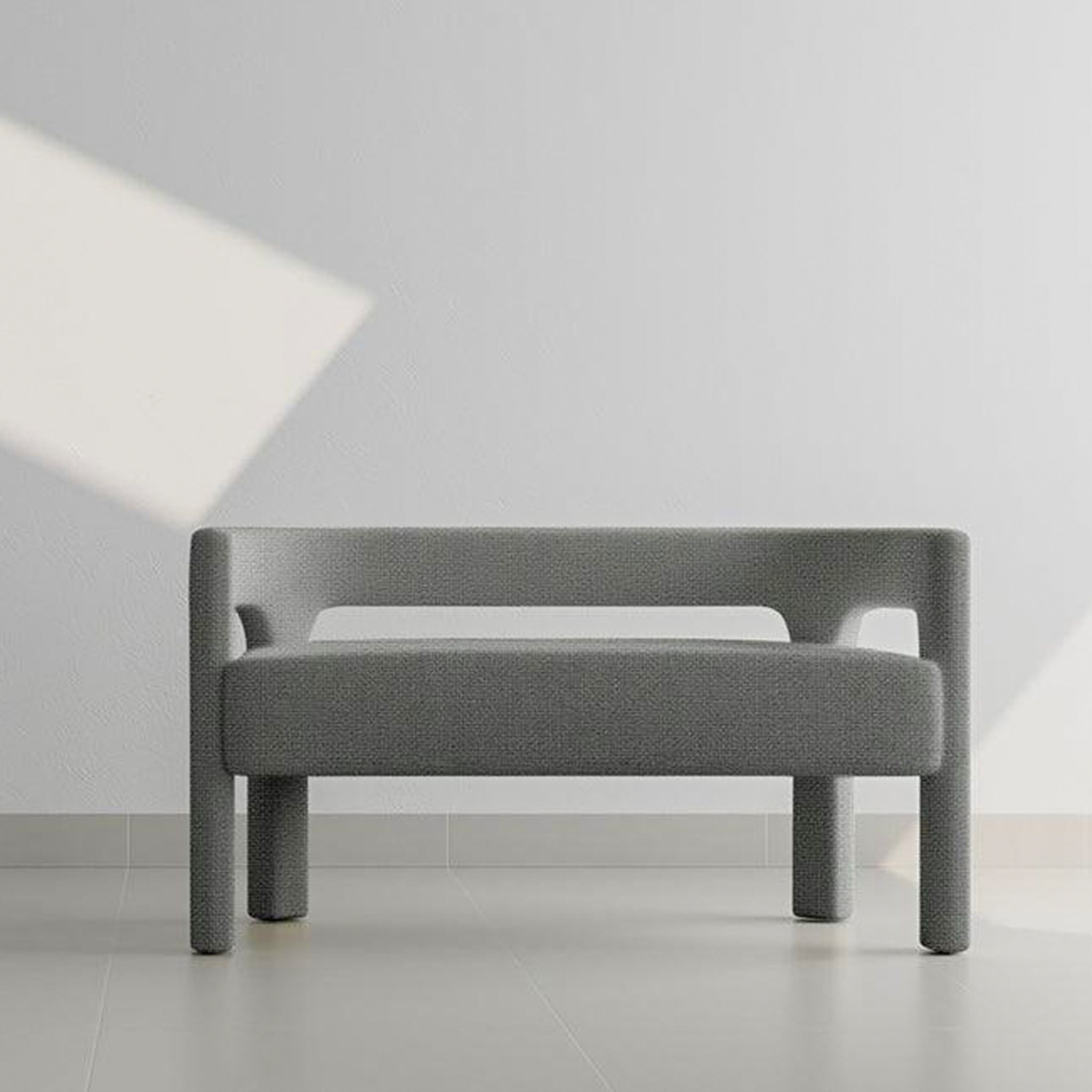 Minimalist furniture: beige sofa in a sunlit room