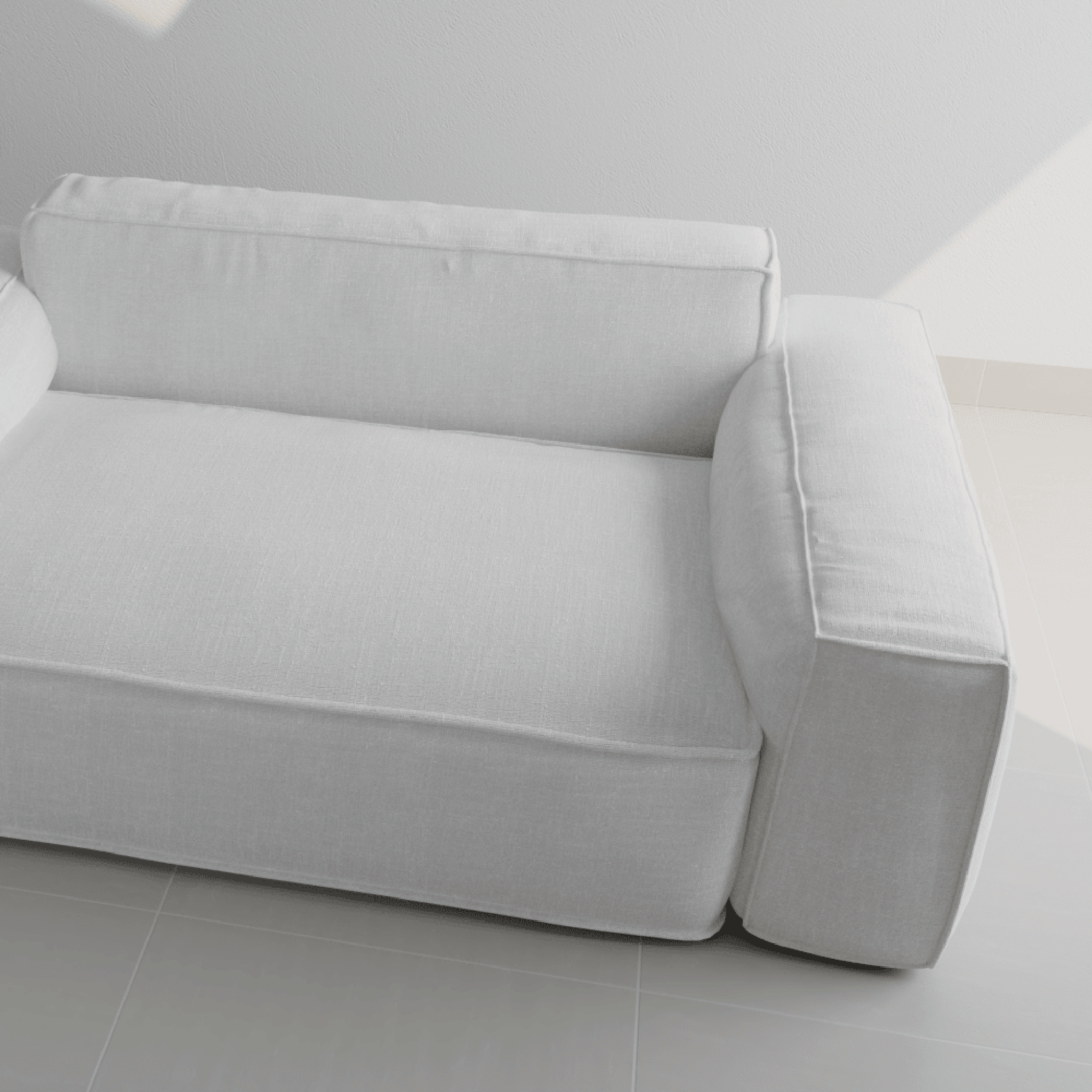 White two-seater sofa with clean lines on a GRAY background.