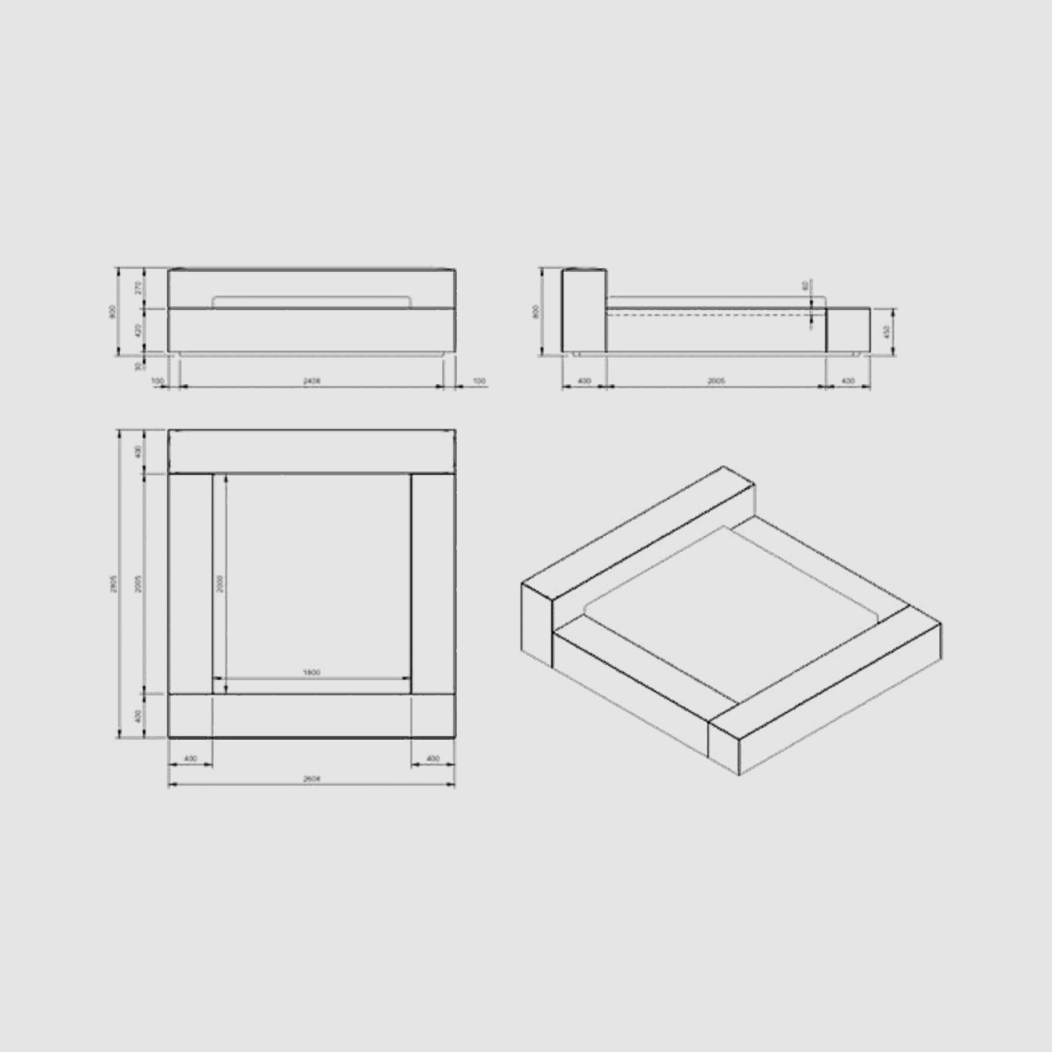 Technical drawing of a cardboard box with dimensions 2408 x 1800. Precise measurements for packaging design.