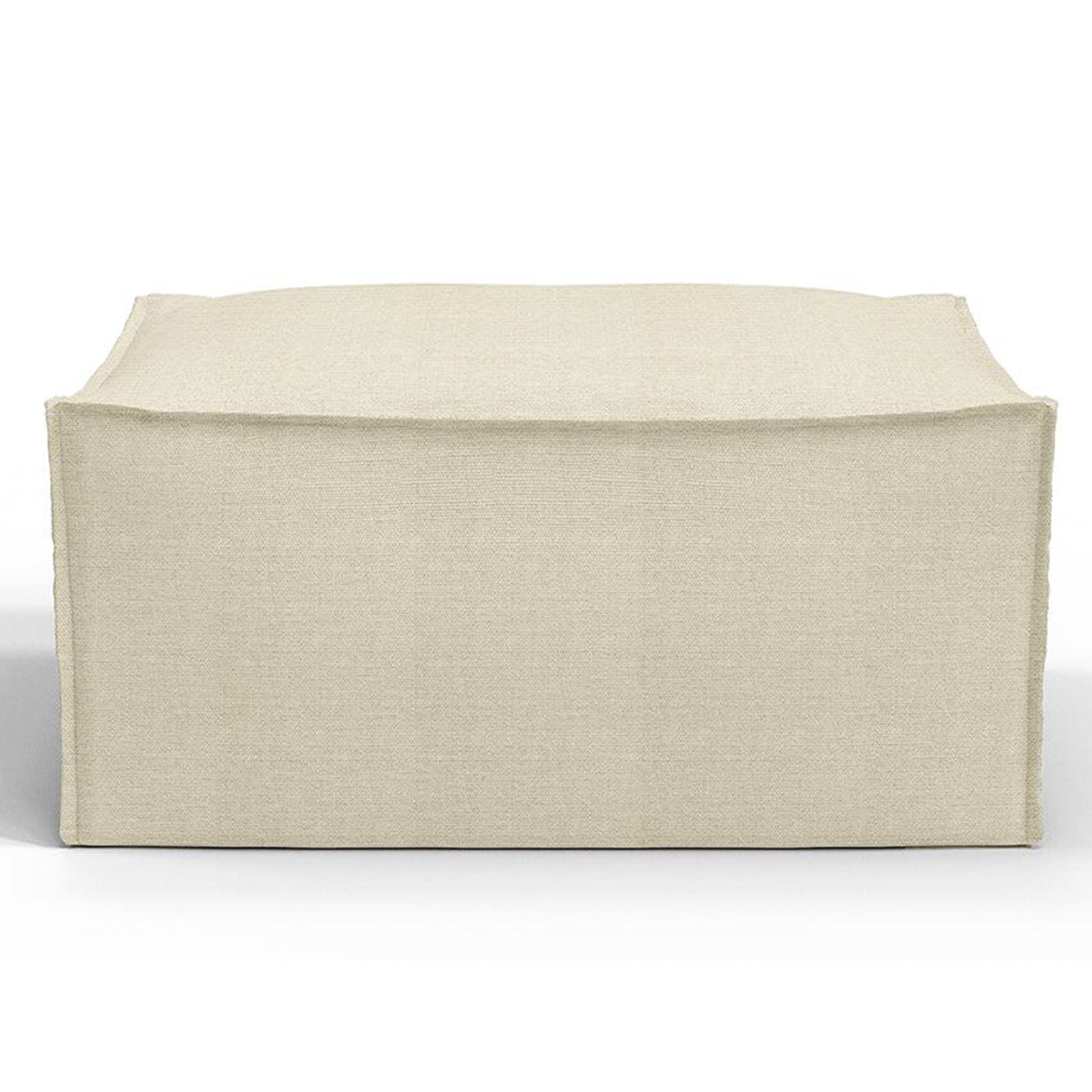 Cream fabric ottoman with a sleek and modern design, perfect for adding a touch of elegance and functionality to any living space.