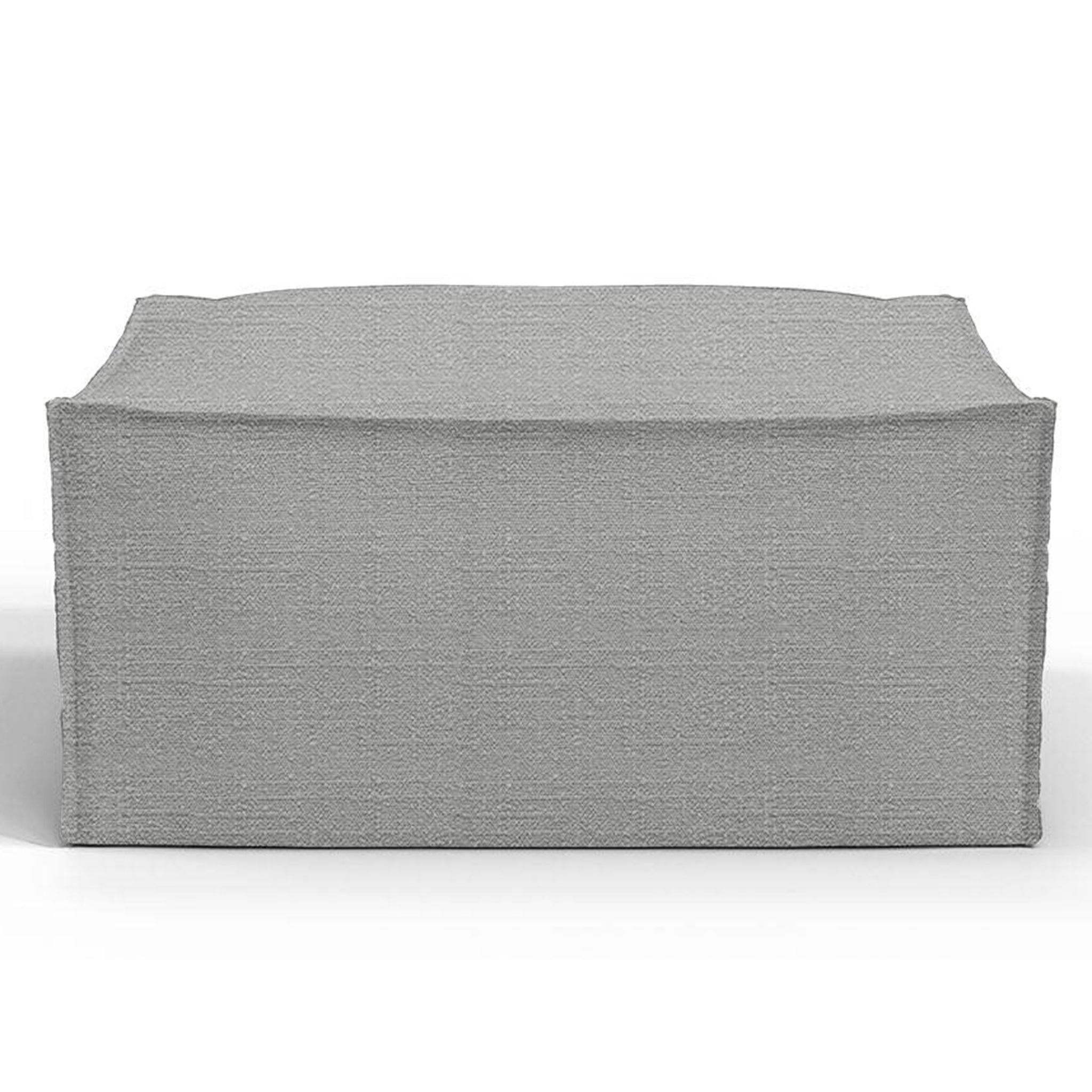 Gray fabric ottoman featuring a minimalist design, ideal for modern living rooms and versatile as a footrest or extra seating.