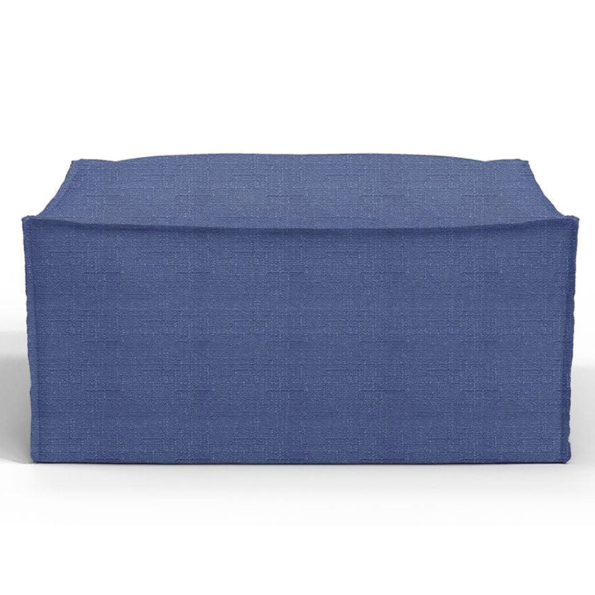 Navy blue ottoman with a modern design, perfect for adding a touch of elegance to your living room decor.