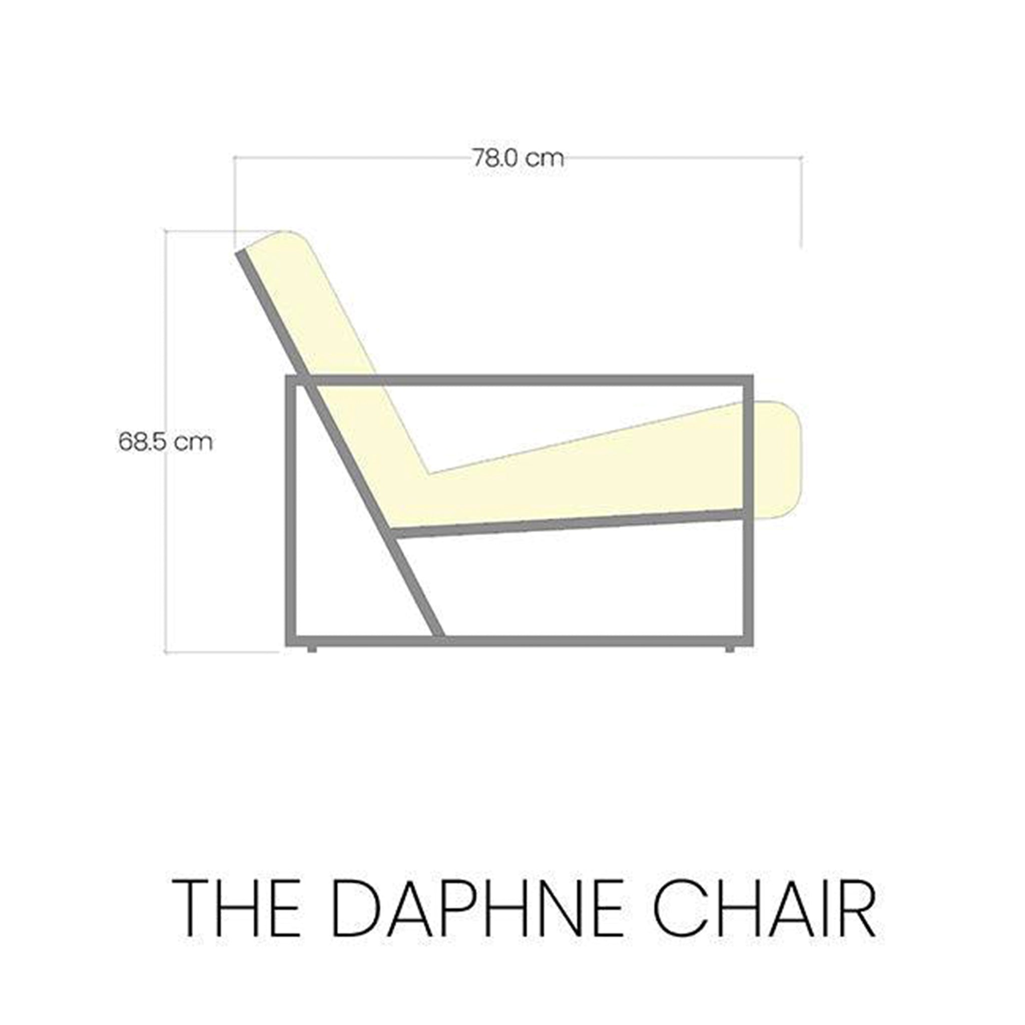 The Daphne Accent Chair with a navy blue cushion and black metal frame, perfect for any modern home.
