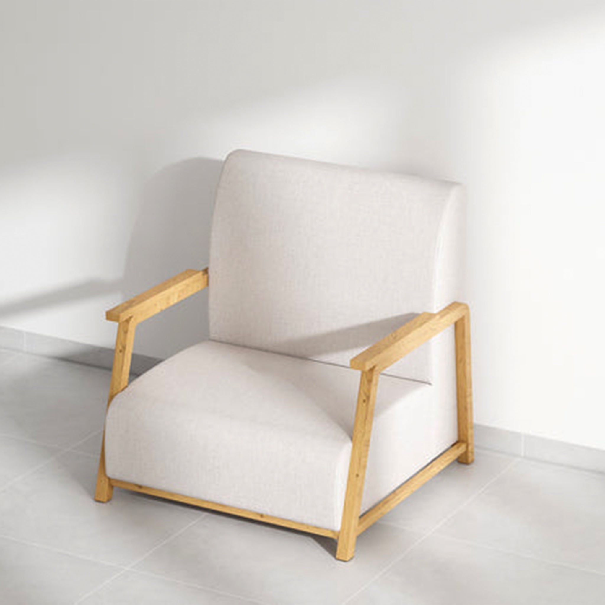 Beige Dixon Arm Accent Chair with a sturdy wooden frame."