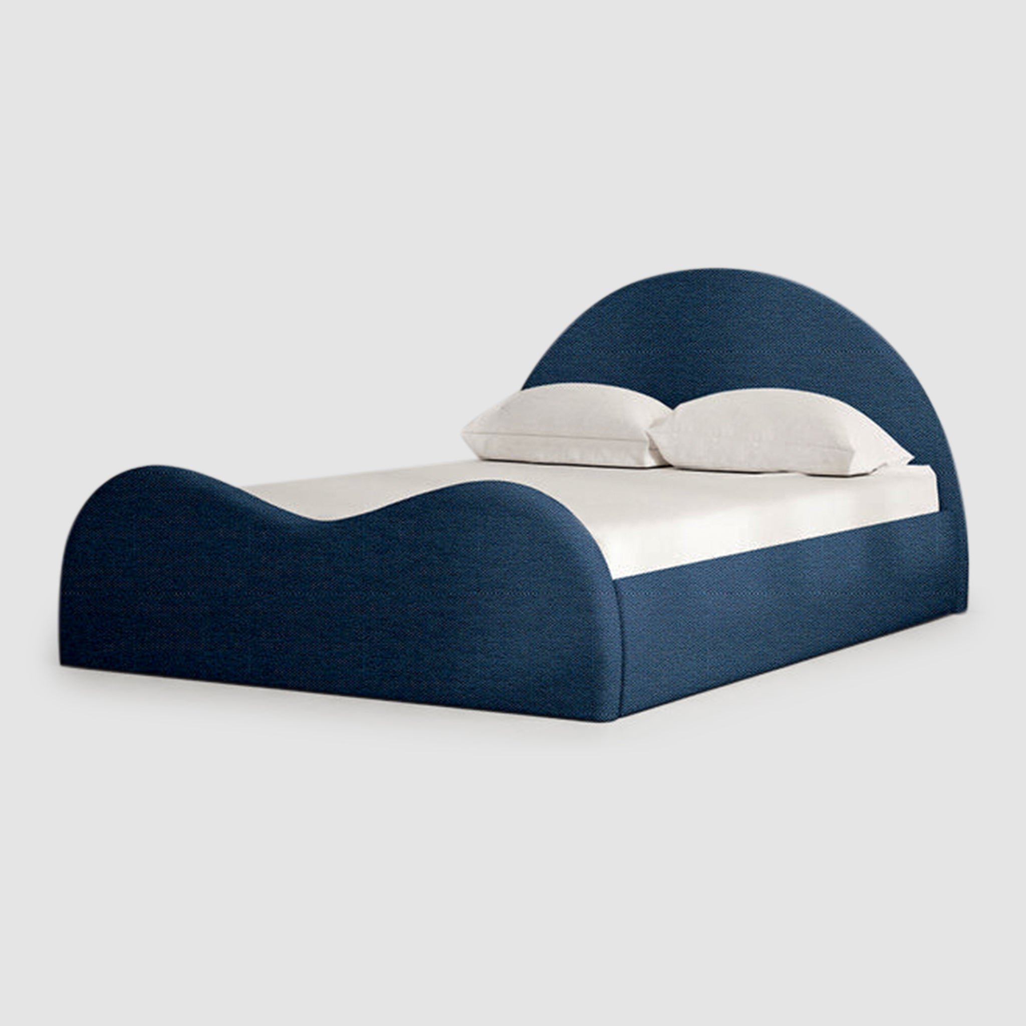 The Dolly Bed in elegant blue with curved headboard and footboard.