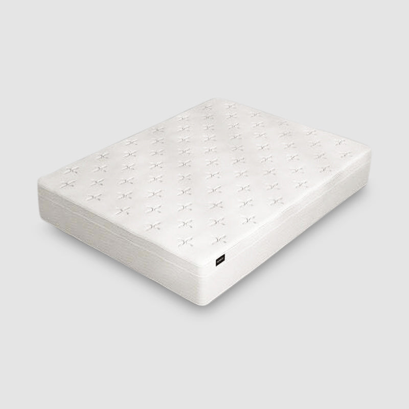 Plush, white Douglas EuroTop Mattress with a simple design rests on a wooden platform bed frame. This 30cm mattress features a breathable knitted top and supportive pocket springs.