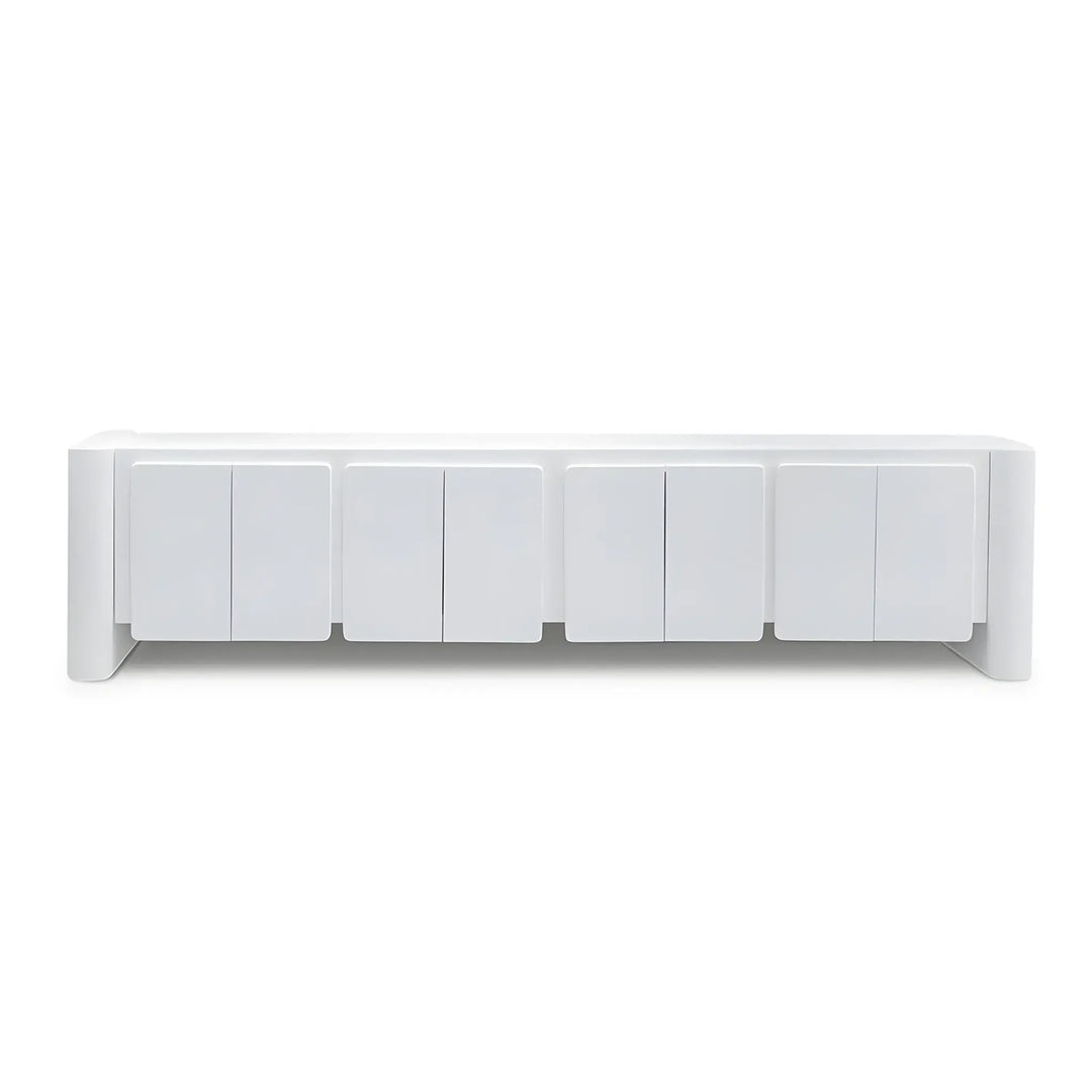 The Dustin white TV stand, a versatile piece for any home entertainment setup.