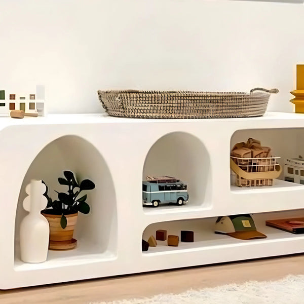 Practical and stylish TV cabinet with toy storage, ideal for families with young children.