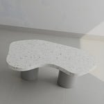 Load image into Gallery viewer, Aerial view of The Eliza Coffee Table revealing veined Carrara marble detailing – a handcrafted carrara marble coffee table designed for refined tastes.
