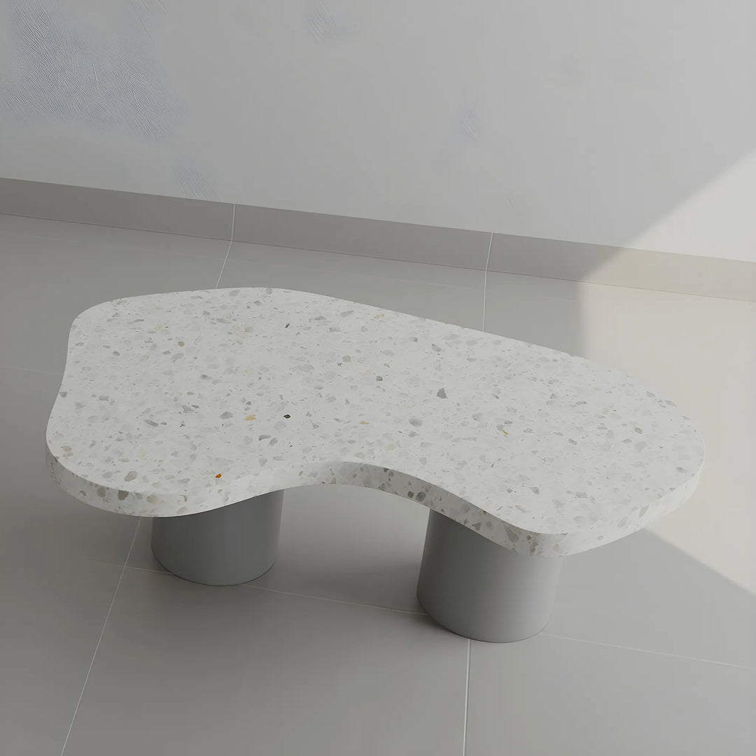 Aerial view of The Eliza Coffee Table revealing veined Carrara marble detailing – a handcrafted carrara marble coffee table designed for refined tastes.