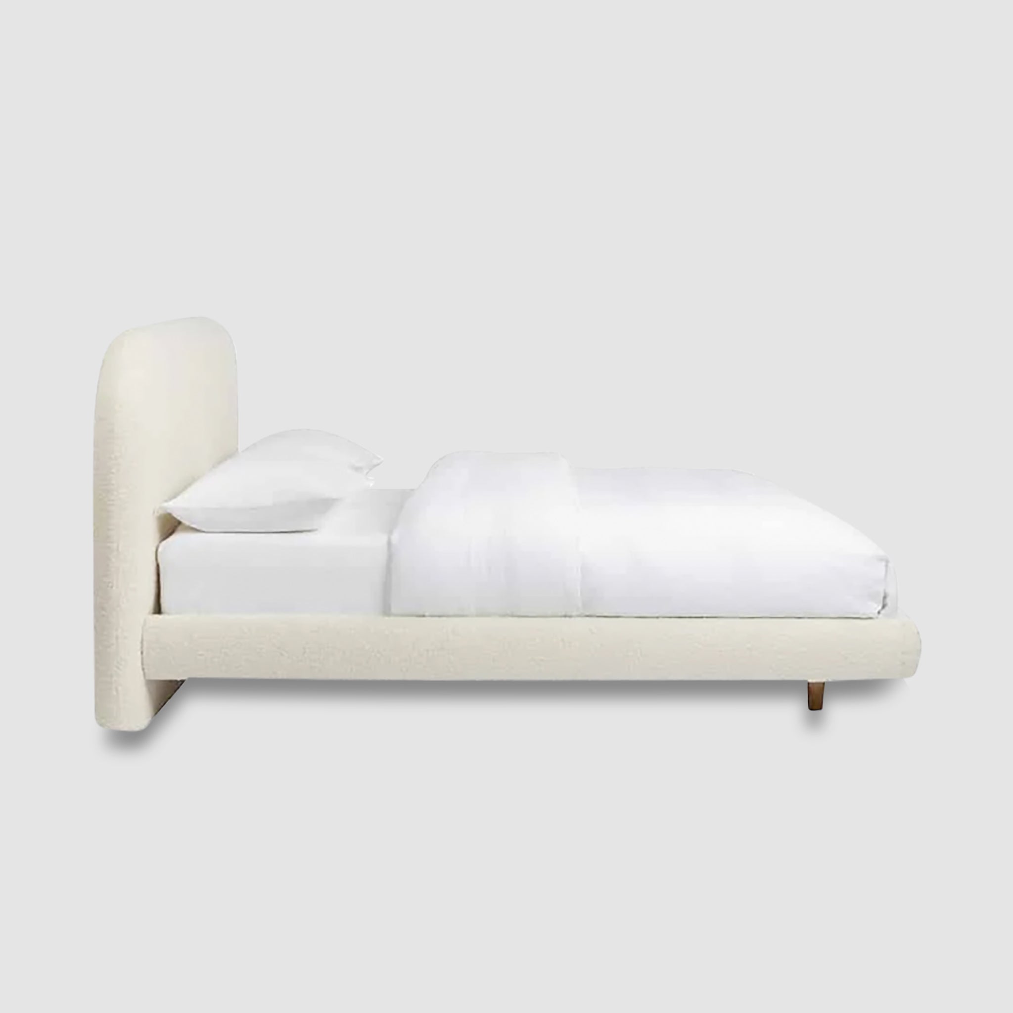 Modern Curved Headboard Bed Frame in White Upholstery