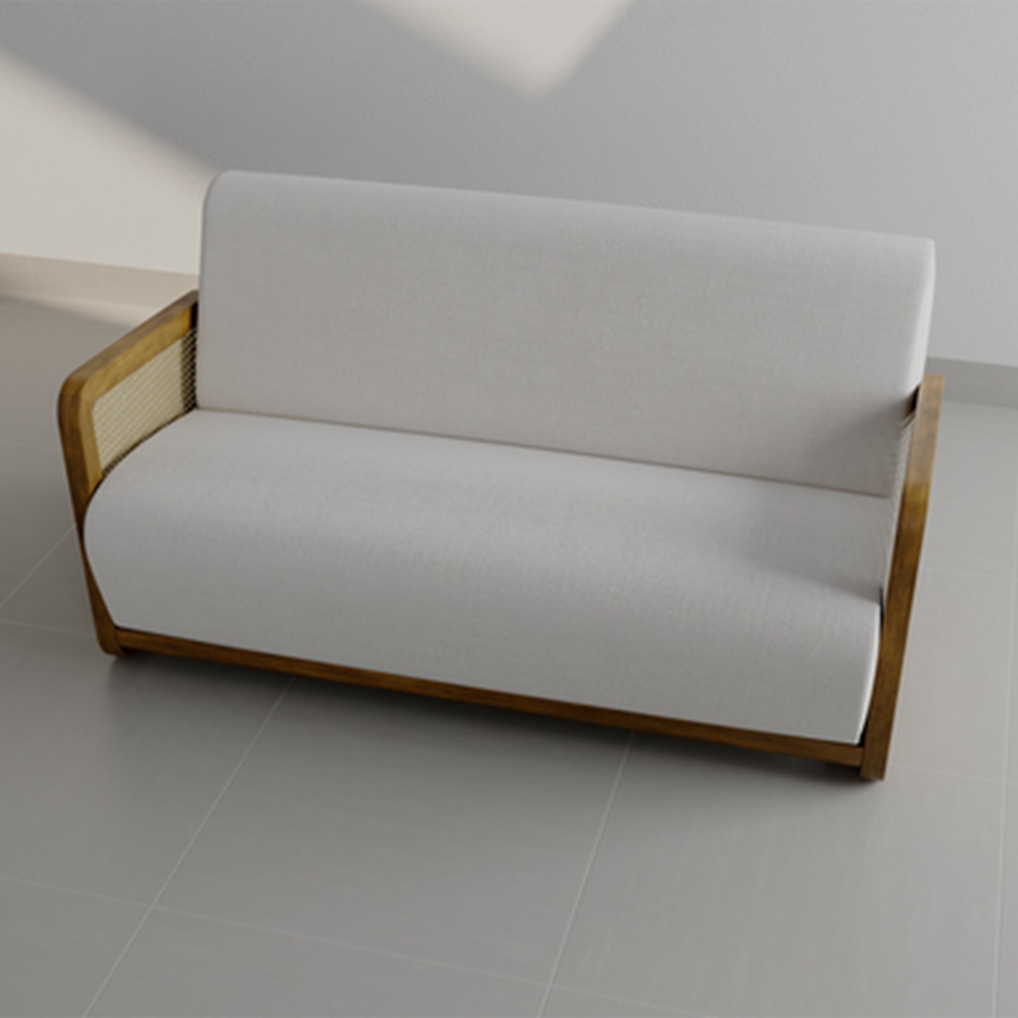 "Sophisticated The Georgia Accent Chair with white upholstery and natural wooden sides."